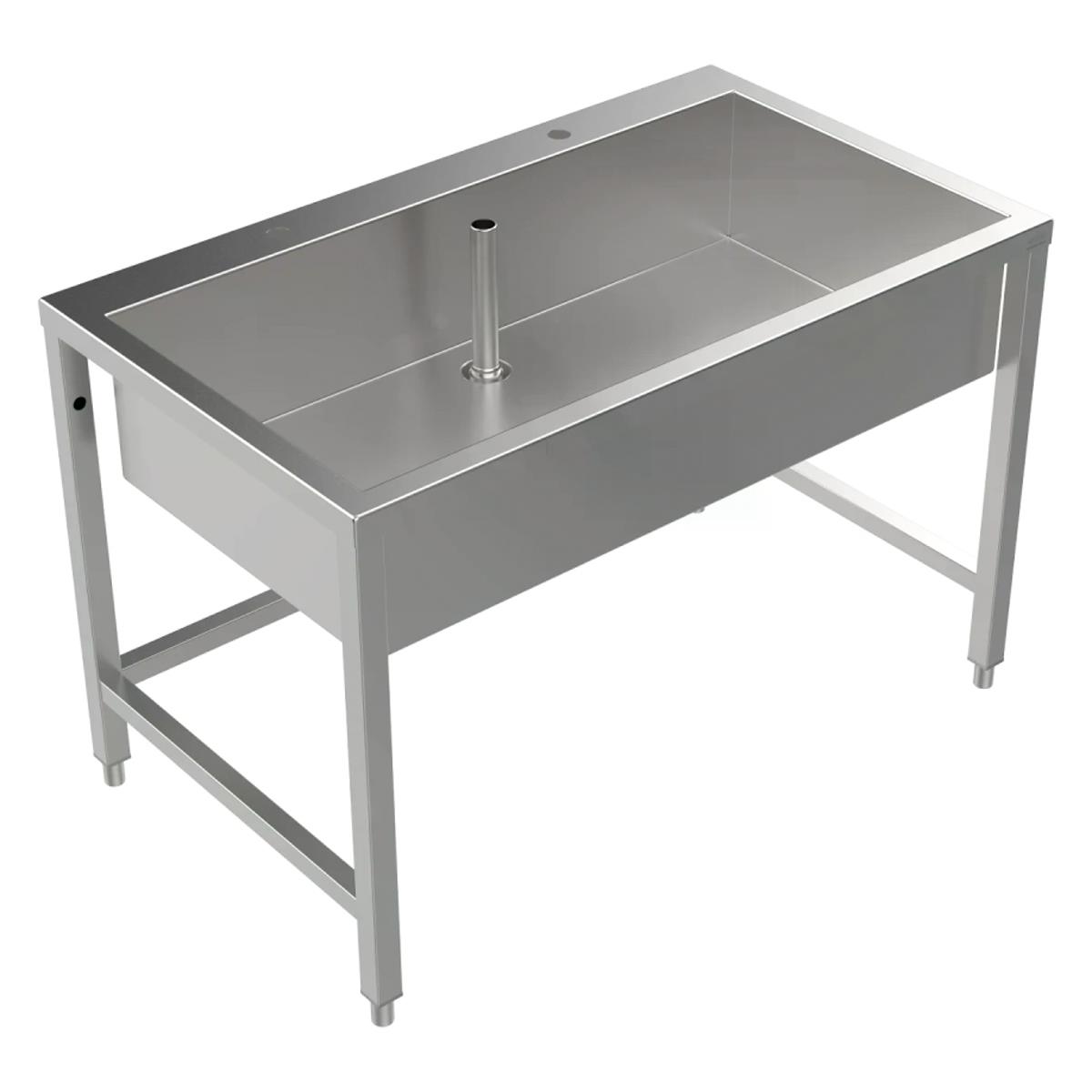 Arbeits- und Mehrzweckbecken Edelstahl 1200x250x700 mm, Hahnbank, Untergestell, Standrohrventil 1 1/2"