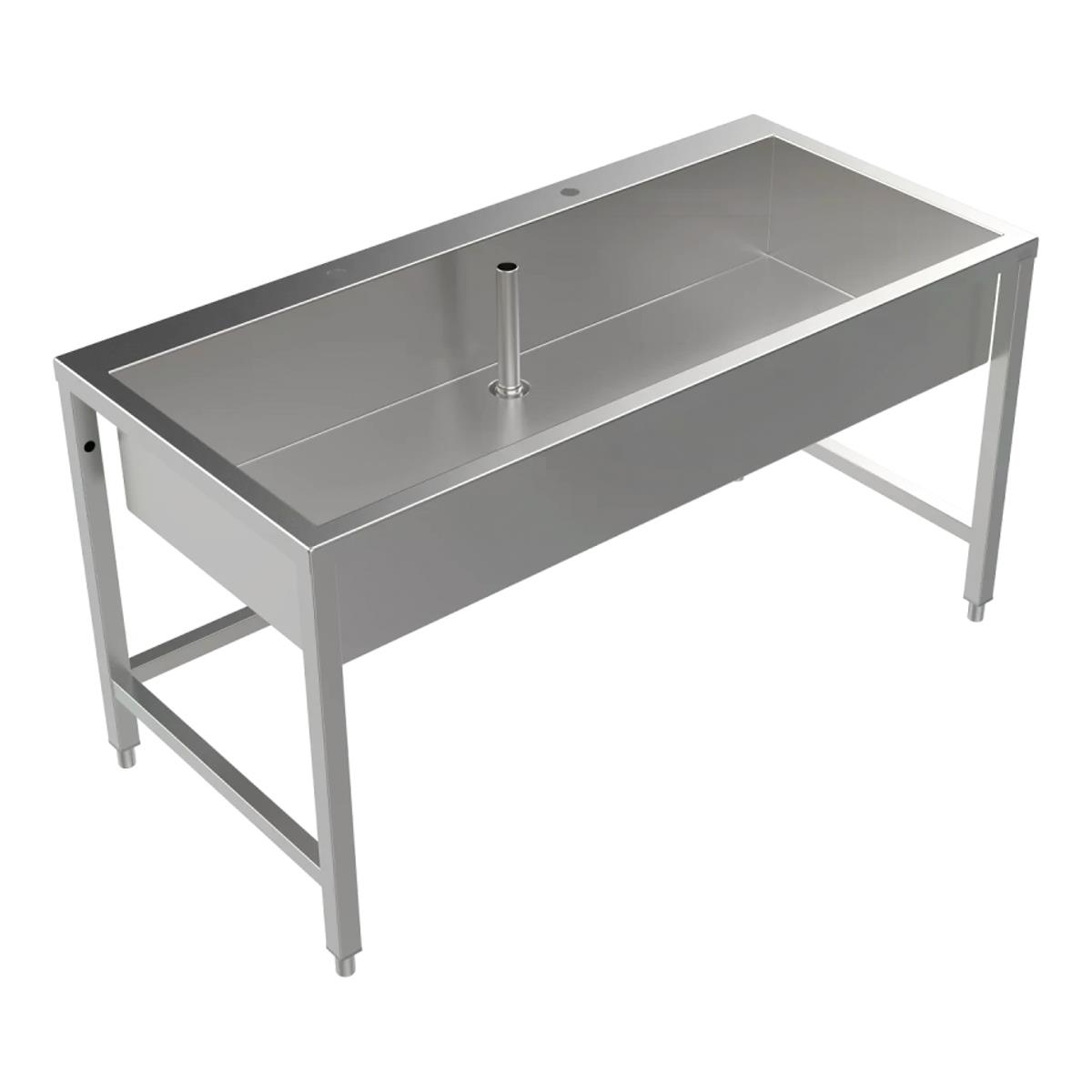 Arbeits- und Mehrzweckbecken Edelstahl 1500x250x700 mm, Hahnbank, Untergestell, Standrohrventil 1 1/2"