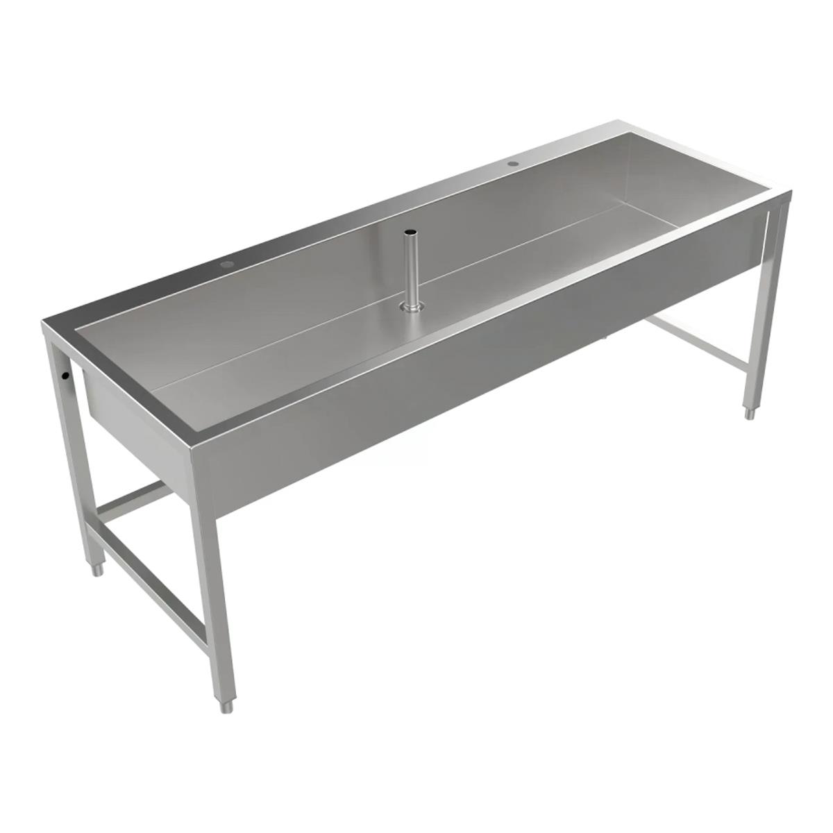 Arbeits- und Mehrzweckbecken Edelstahl 2000x250x700 mm, Hahnbank, Untergestell, Standrohrventil 1 1/2"