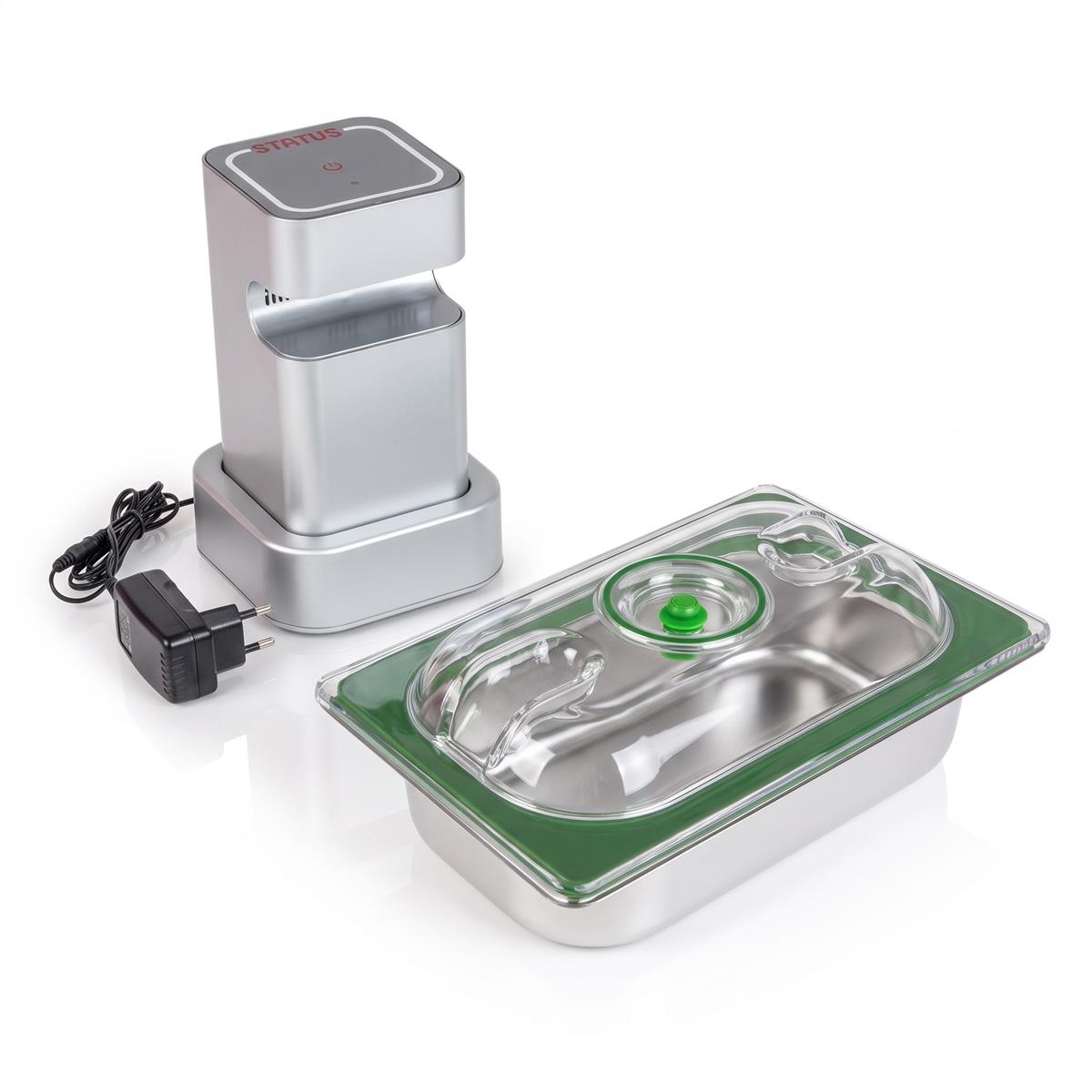 Vakuumpumpe elektrisch Set GN 1/4 mit Deckel und Edelstahlbehälter