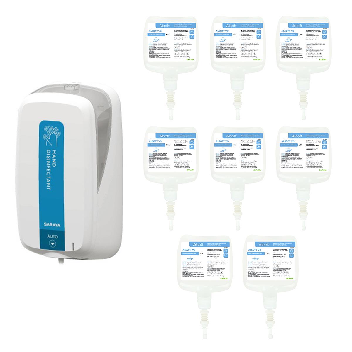 Set Sensorspender UD-1600 mit 8 × Desinfektionsmittel Alsoft 1,2 l