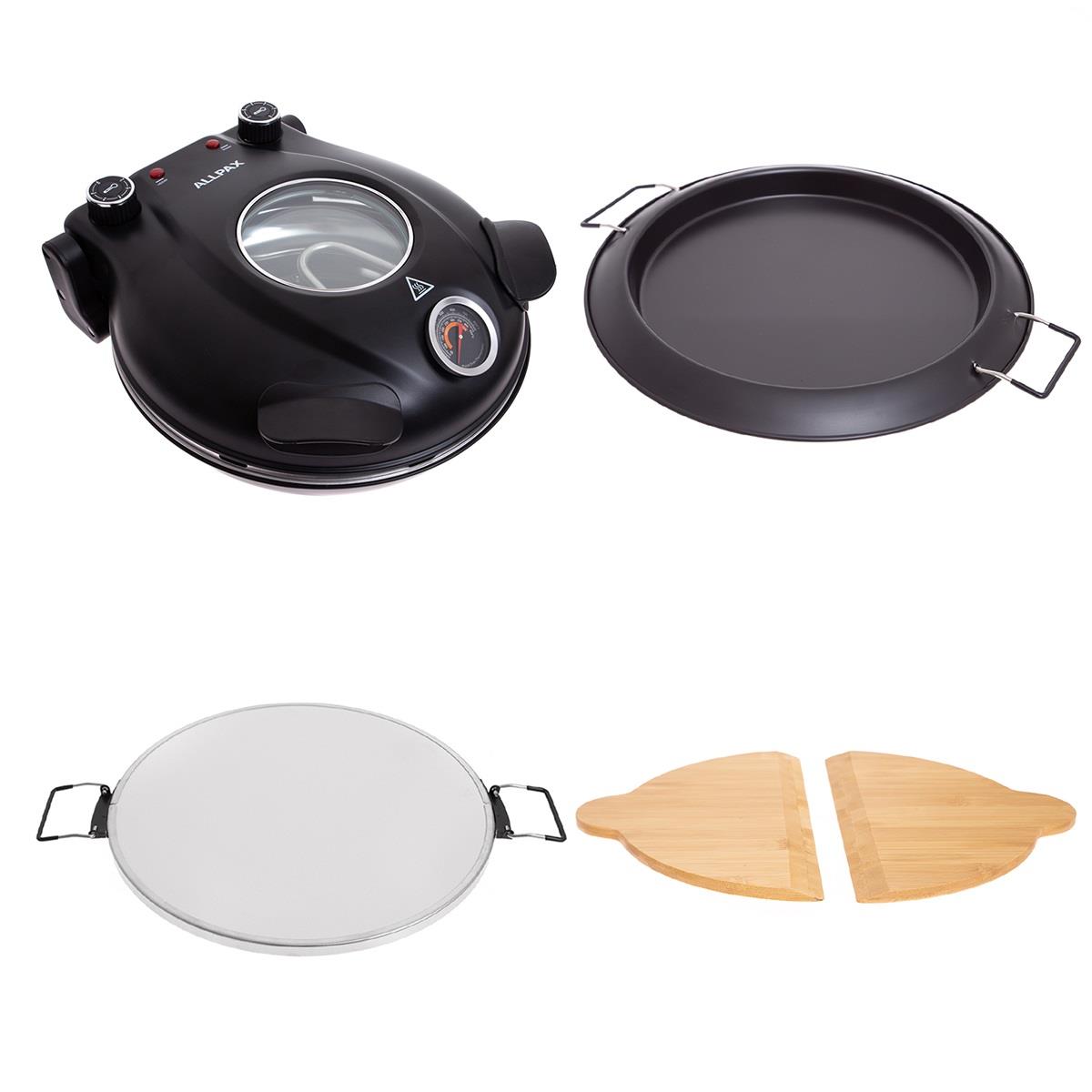 Pizzaofen Set schwarz mit Steinplatte, Pfanne und 2 Bambusschaufeln