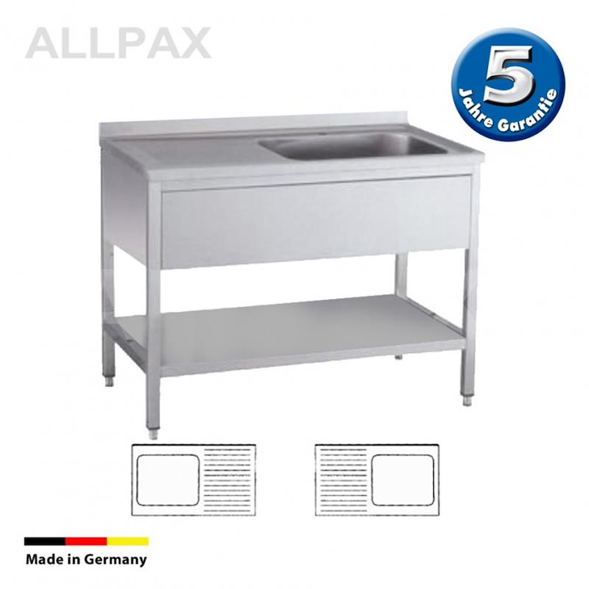 Edelstahl Spültisch 100 x 60 x 85/90 cm Premium 1 Becken links, mit Grundboden, Aufkantung - Gastro Spültisch 1m kaufen
