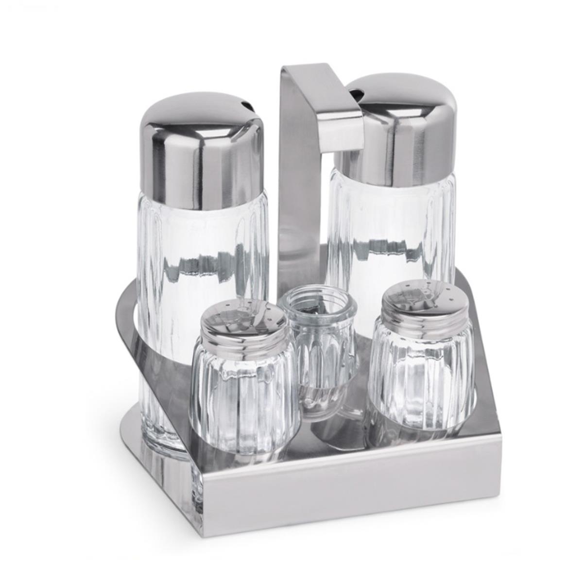 Menage 5-teilig, Essig & Öl, Salz & Pfeffer, Zahnstocher