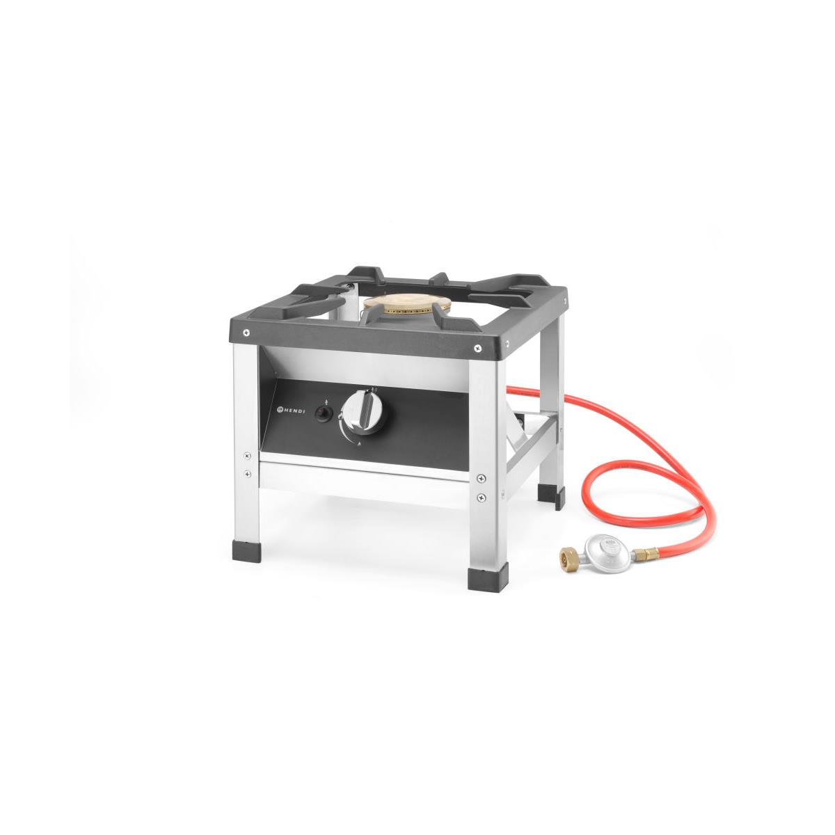 HENDI Hockerkocher Big Flame mit Gas 39,5 x 39,5 x 39 cm Propan- oder Butangas Erdgas elektrische Zündung, Gastro Edelstahl Gaskocher