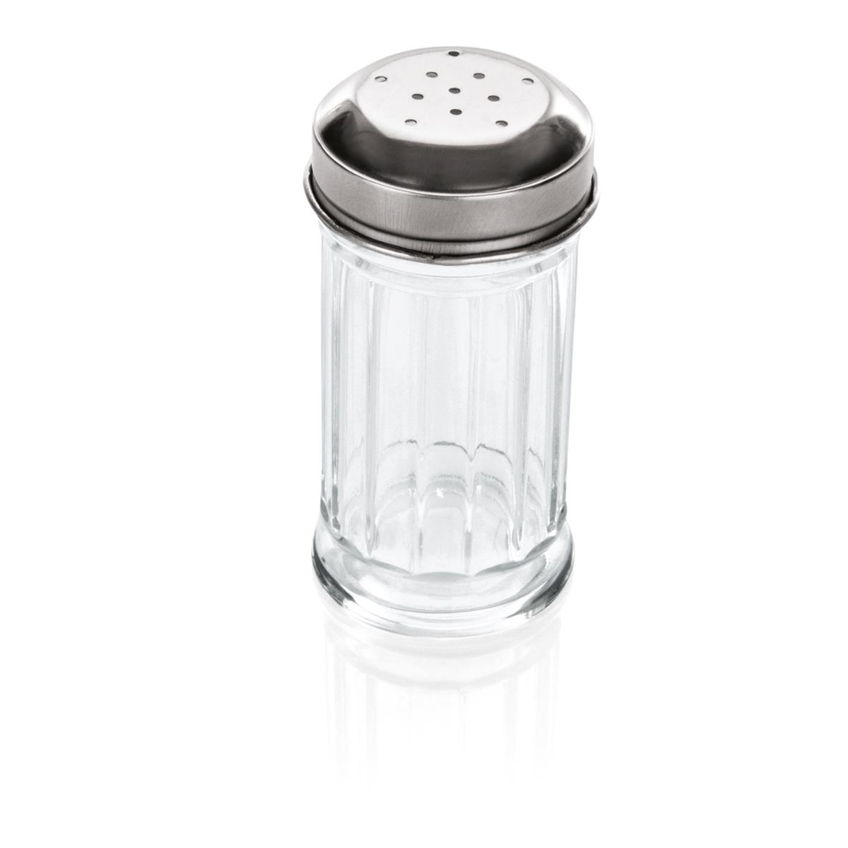 Salzstreuer aus Glas/Kappe aus Edelstahl