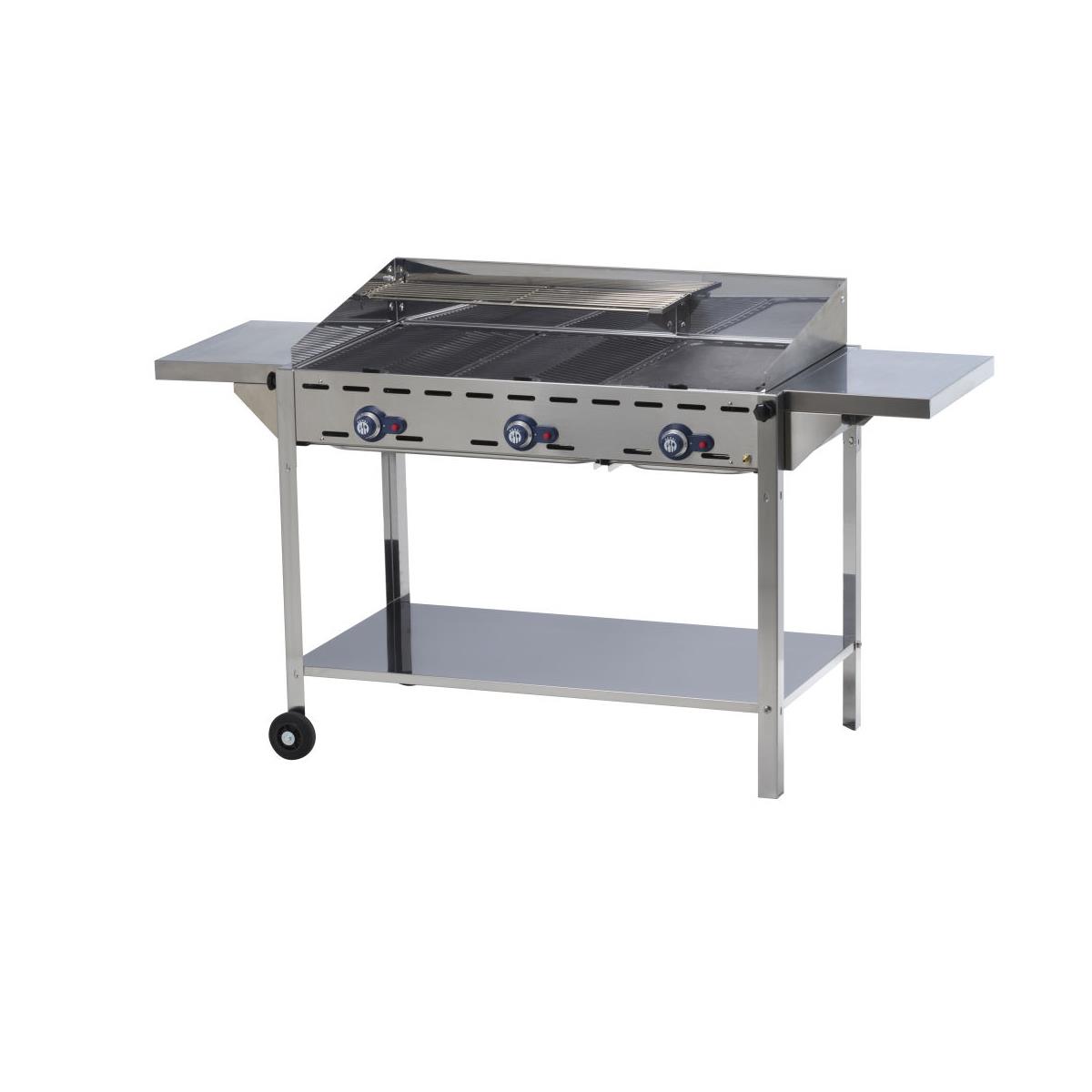 HENDI Grillsystem Green Fire 3 Brenner GN 1/1 mit Windfang Grillplatte Gusseisen 108 x 61 x 82,5 cm Edelstahl Gastro