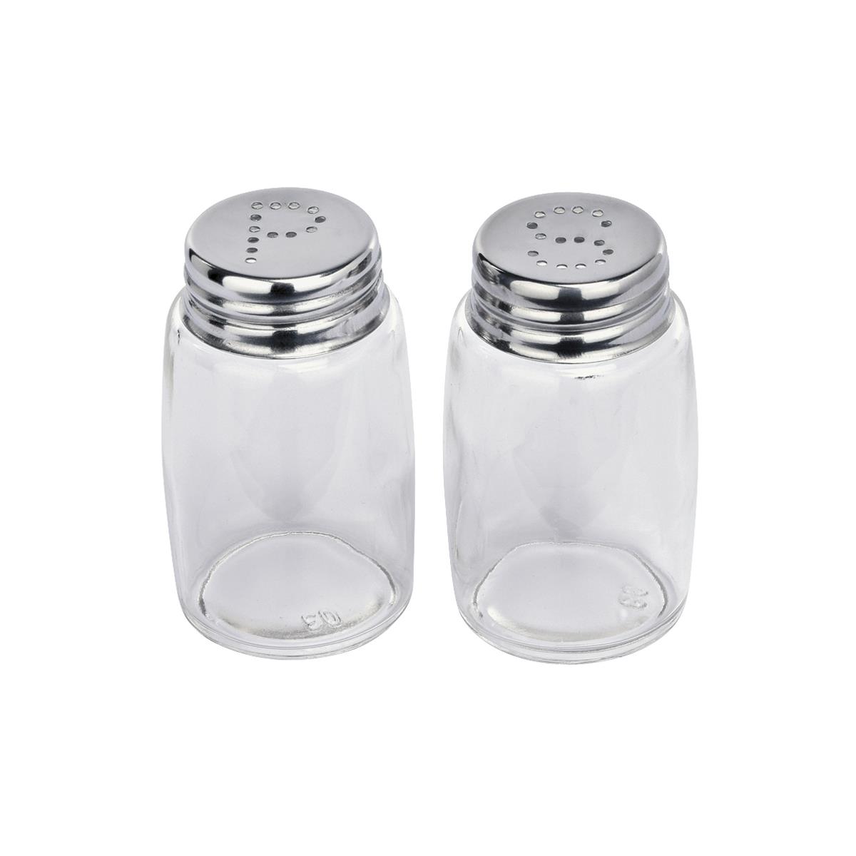 Salz-/Pfefferstreuer Set aus Glas/Kappe aus Edelstahl
