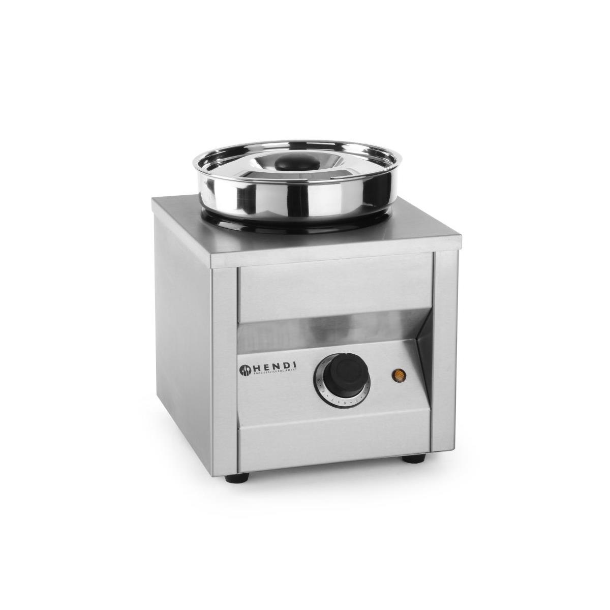 HENDI Saucen Bain Marie Behälter 4,2 Liter Ø 18,5 cm elektrisch mit Deckel 26,5 x 26,5 x 24,5 cm , Edelstahl Hotpot für Suppen Saucen