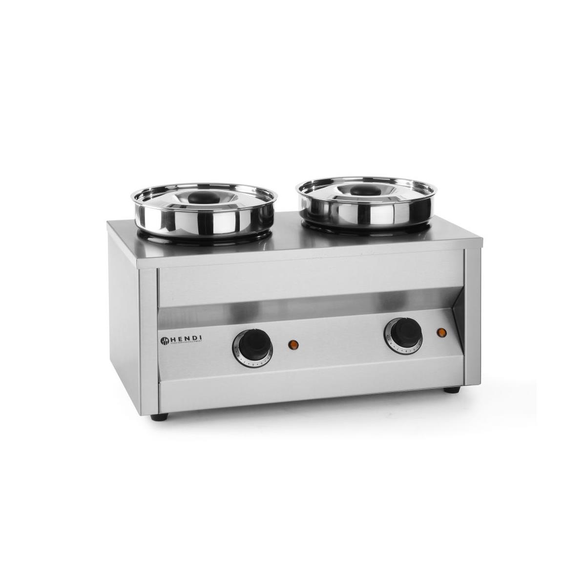 HENDI Saucen Bain Marie 2x Behälter 8,4 Liter 50,5 x 26,5 x 24,5 cm elektrisch mit Deckel, Edelstahl Hotpot für Suppen Saucen