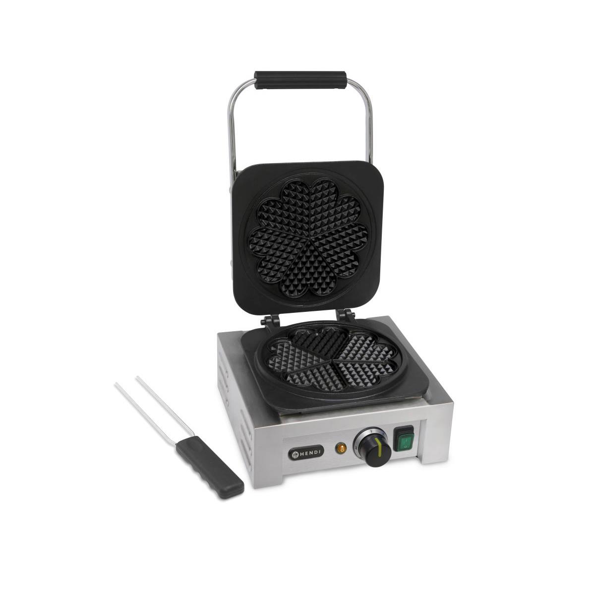 HENDI Waffeleisen Herzform 5x Herzen 2200 W Antihaftbeschichtung Gusseisen 32 x 44 x 25 cm inkl Waffelgabel