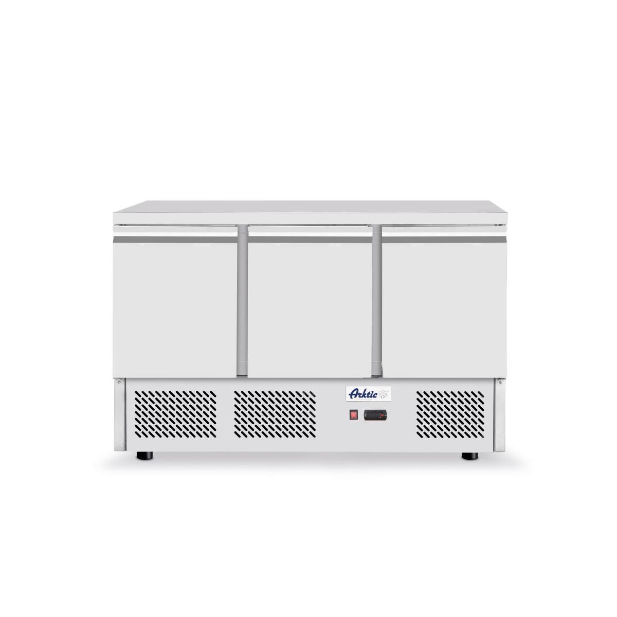 HENDI Kühltisch 380 Liter dreitürig GN 1/1 ohne Aufkantung 136,5 x 70 x 88 cm Digitalanzeige 3 Böden, Edelstahl Gastro Zubereitungstisch