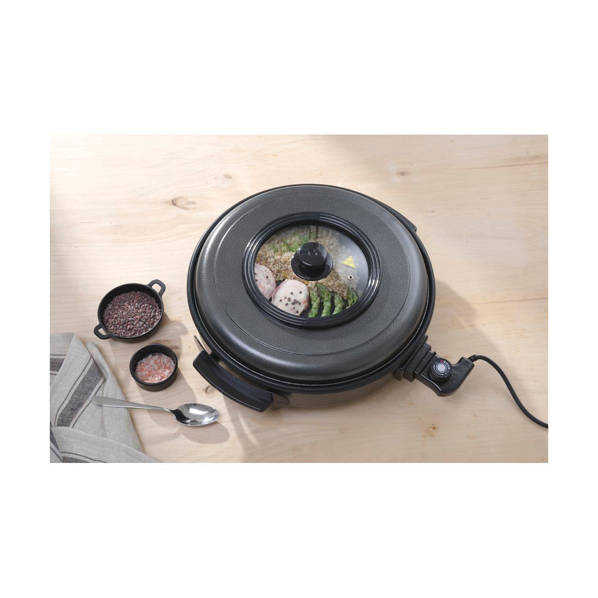 HENDI Partypfanne elektrisch ø 50 x 19 cm inkl. Deckel aus Klarglas Aluminium mit Antihaftbeschichtung Thermostat abnehmbar, gastro Multipfanne