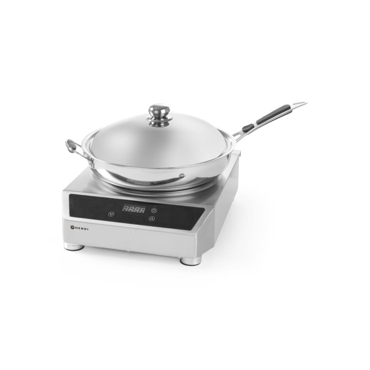 HENDI Induktions Wokherd 34 x 45 cm mit Wokpfanne 36 cm digitaler Leistungsregler High-/Low-Anpassung mit Fettfilter, Edelstahl Wok
