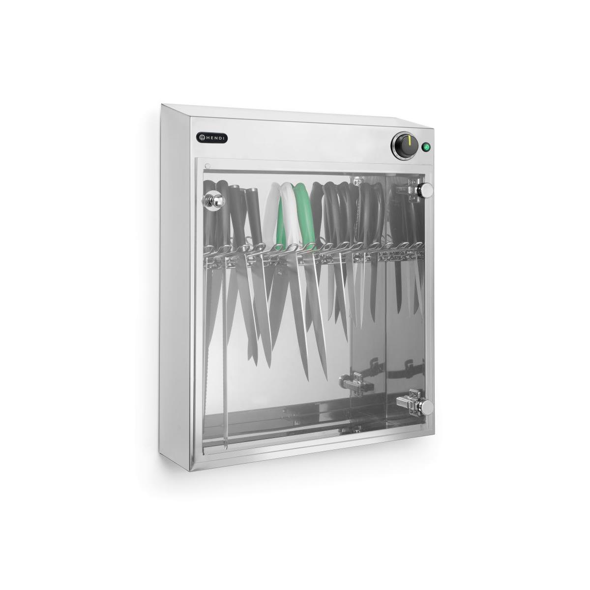 HENDI Messersterilisator 14 Messer UV Bestrahlung 25 W 51 x 16 x 61 cm inkl. Messerhalter 0 - 60 Min., UV Sterilisator für Messer