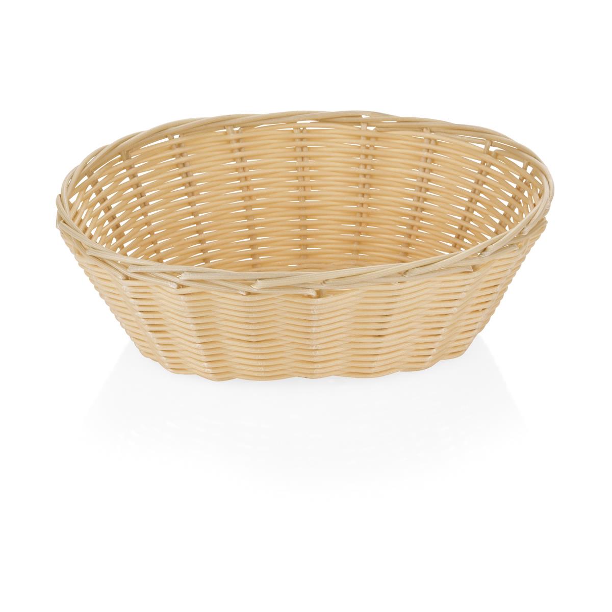 Buffetkorb oval, Polypropylen, beige, 4 Stück, 23 x 17,5 x 8 cm Weidenoptik Edelstahlrand, 4 Stück
