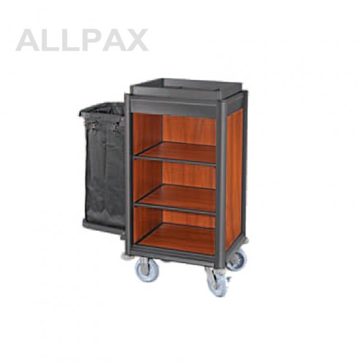 Wäschesammelwagen schwarzes Alu, dunkles Holz