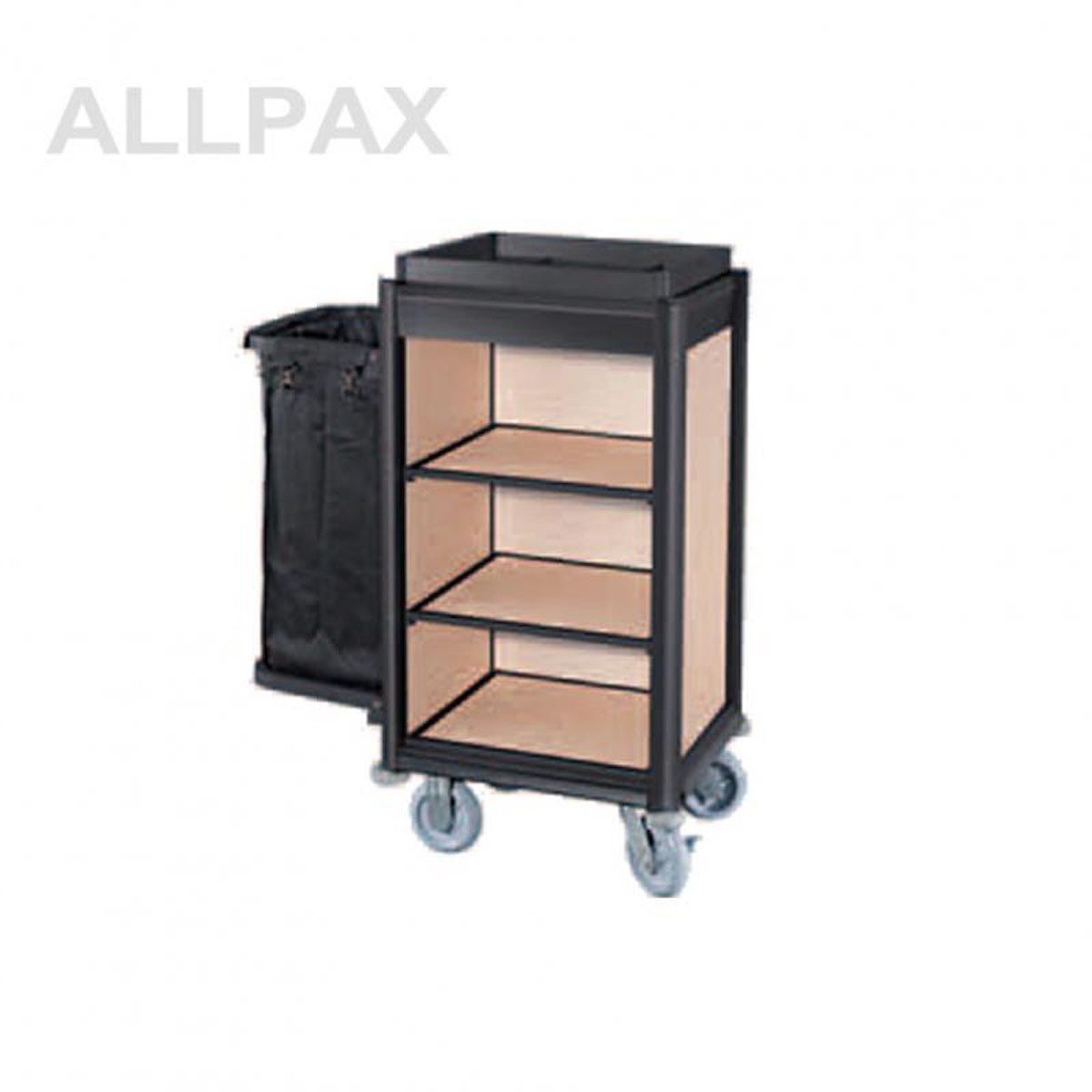 Wäschesammelwagen schwarzes alu, helles Holz