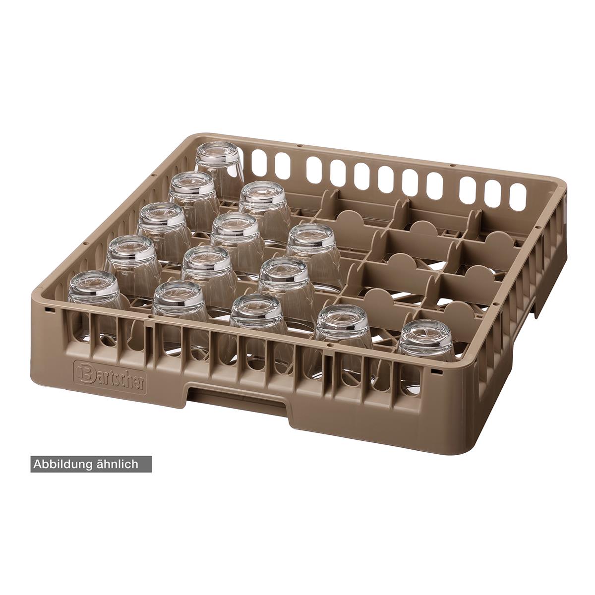 Gläserkorb, 25 Fächer mit Gläsern