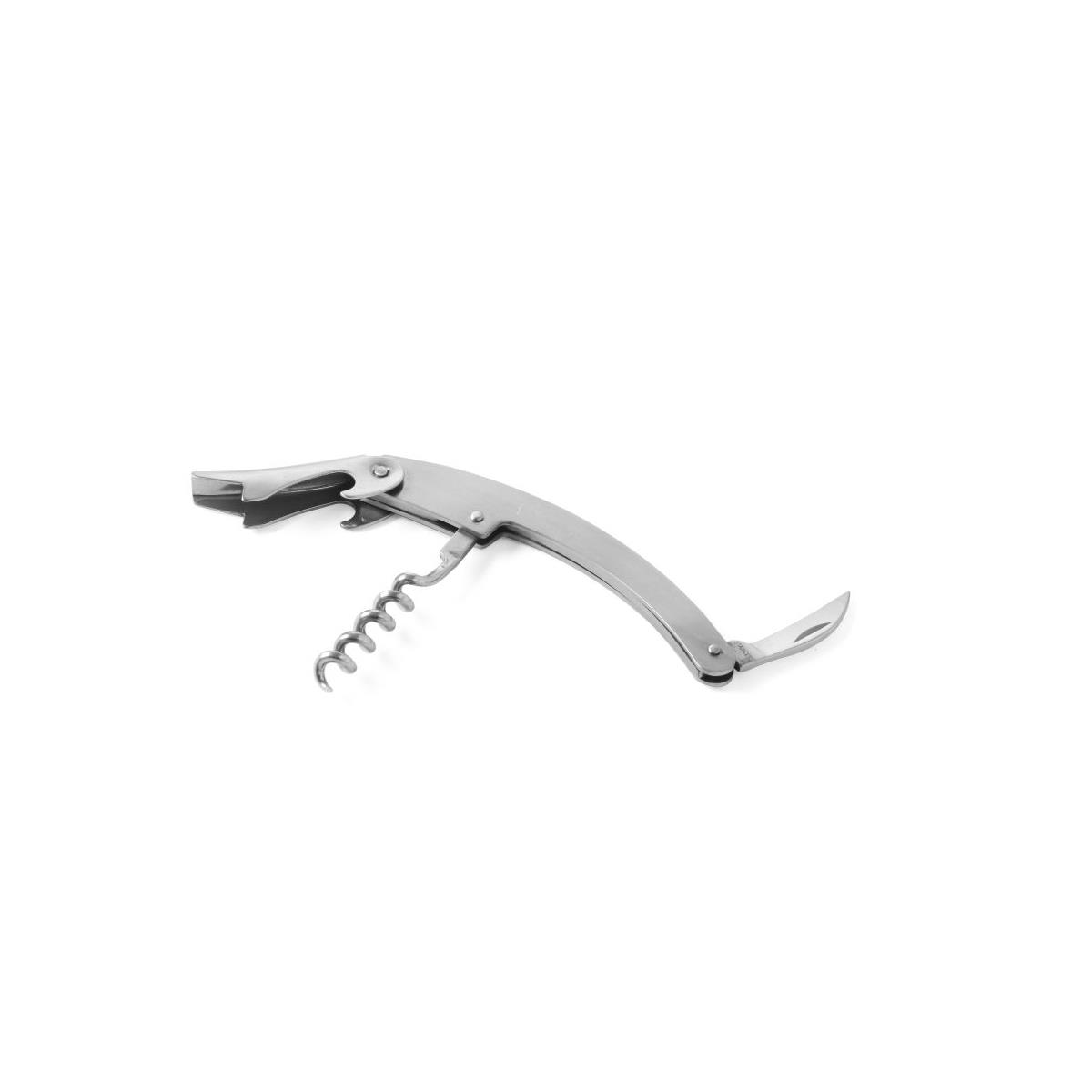 HENDI Kellnerkorkenzieher 11 cm 3 Funktionen Edelstahl gebogen, Kellnermesser