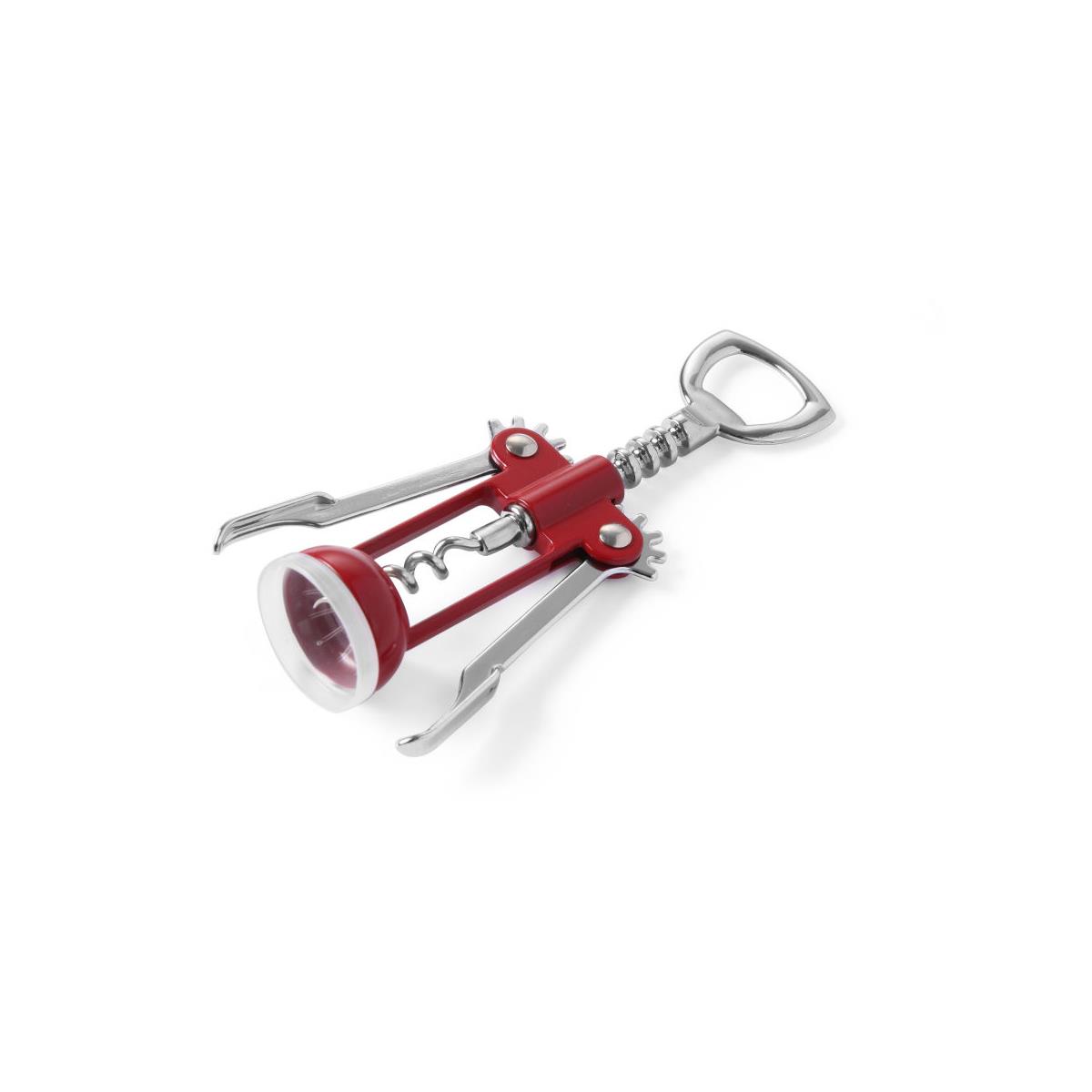 HENDI Korkenzieher 17 cm Chrom Hebelmodell mit Kapselheber rot, Hebelkorkenzieher