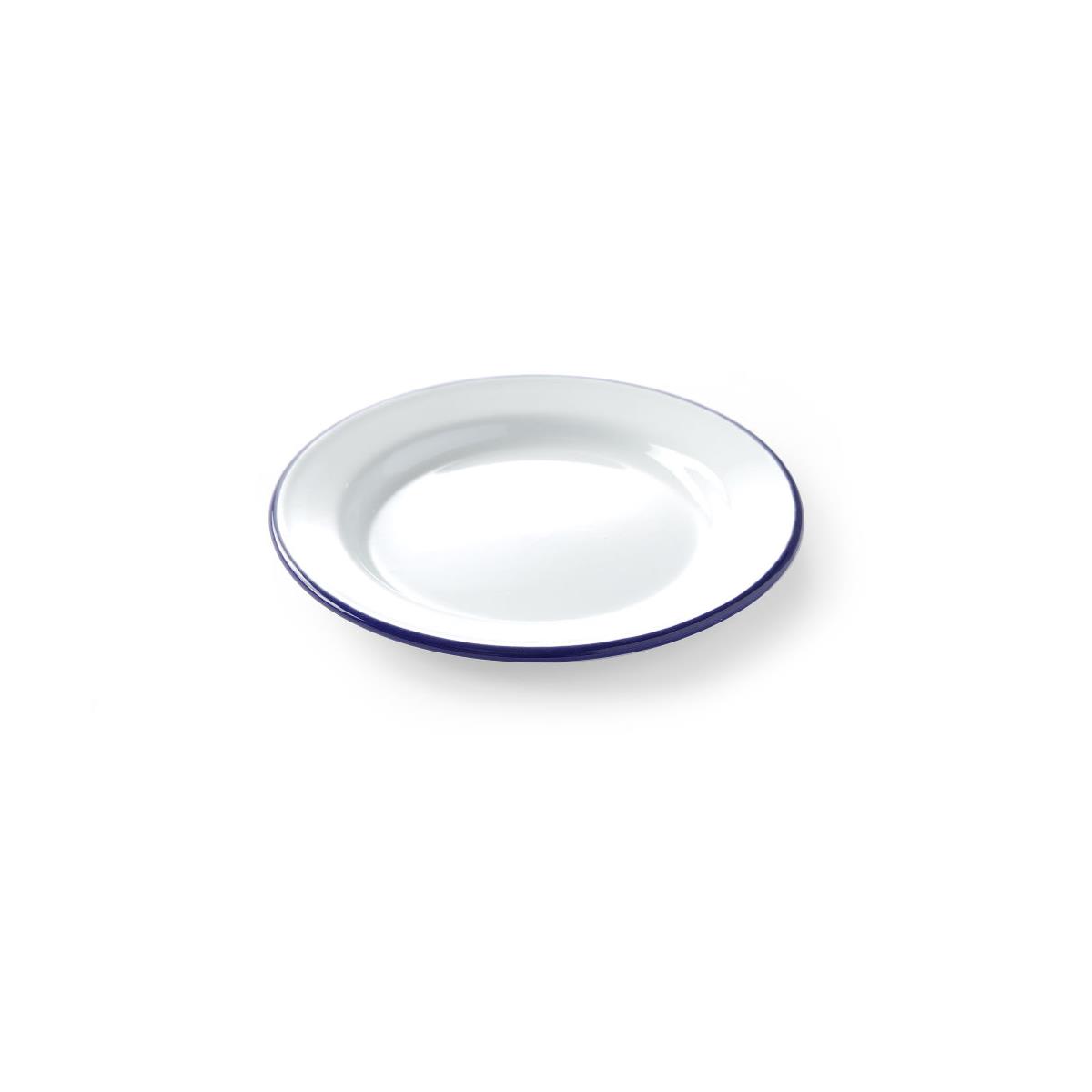 HENDI Emaille Teller tief Ø 20 cm stapelbar Gastro Teller weiß blauer Rand