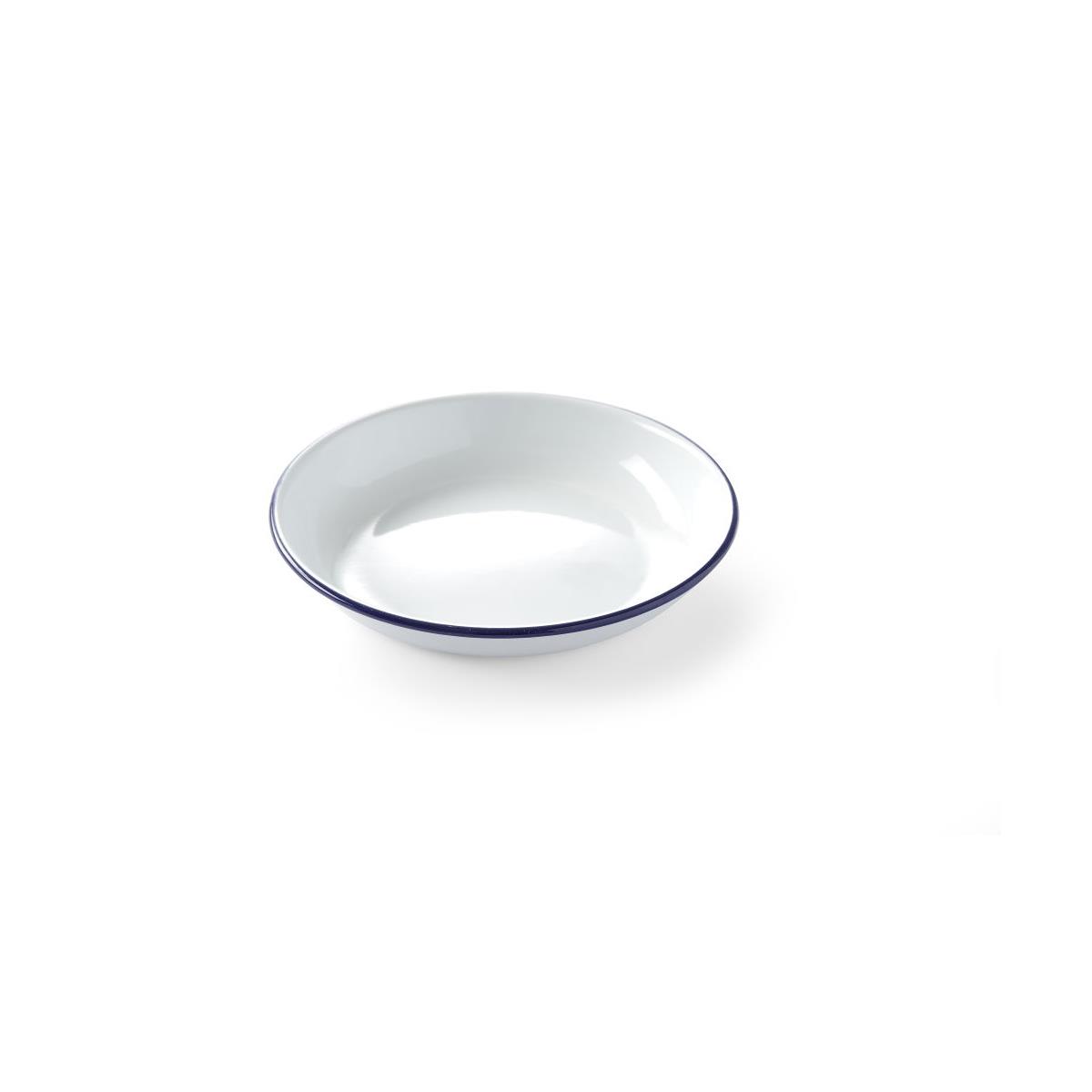 HENDI Emaille Teller tief Ø 24 cm stapelbar Gastro Teller weiß blauer Rand
