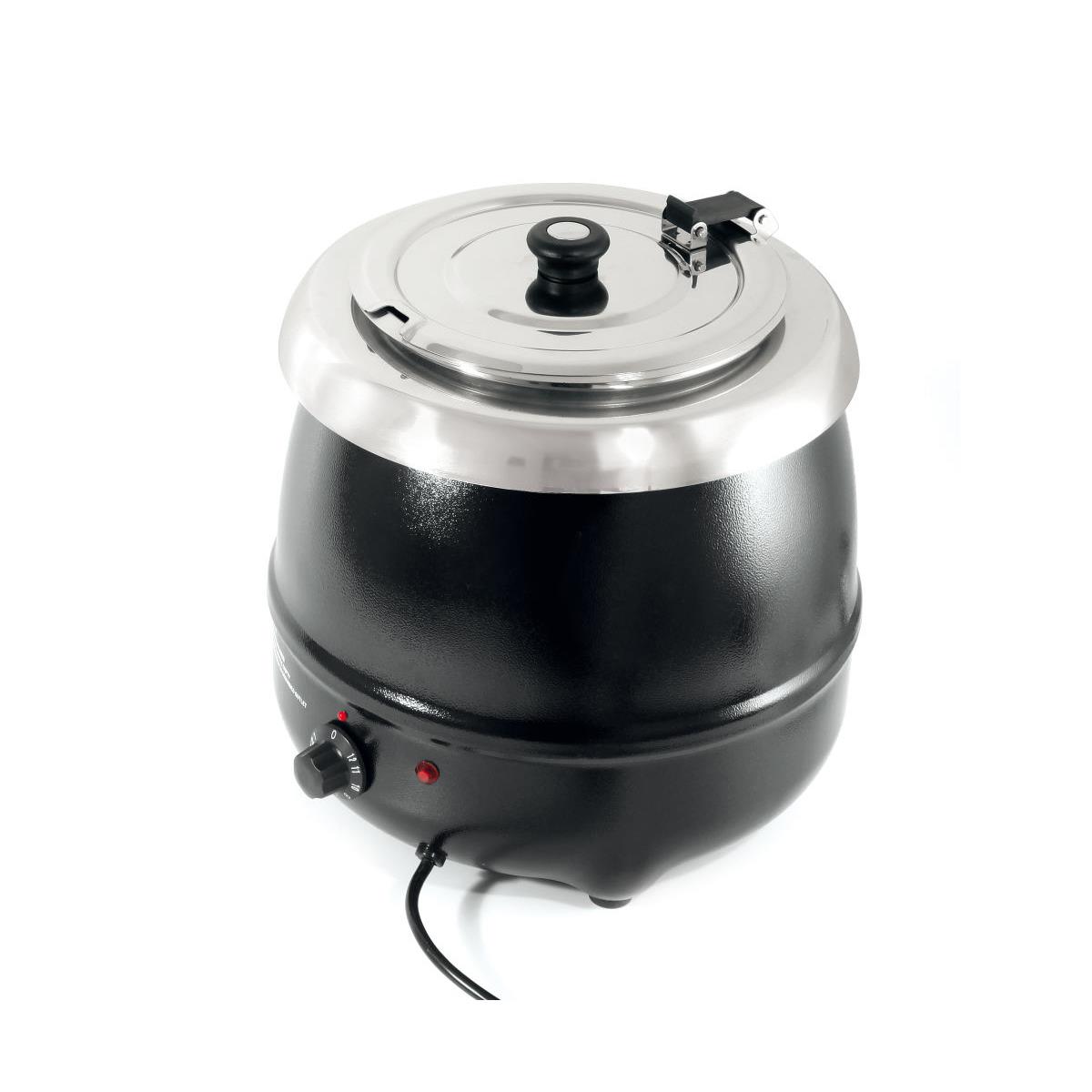 HENDI Suppenkessel 8 Liter elektrisch mit Klappdeckel 65°C bis 95°C ø 34 x 36 cm, Gastro Catering Edelstahl Suppentopf schwarz