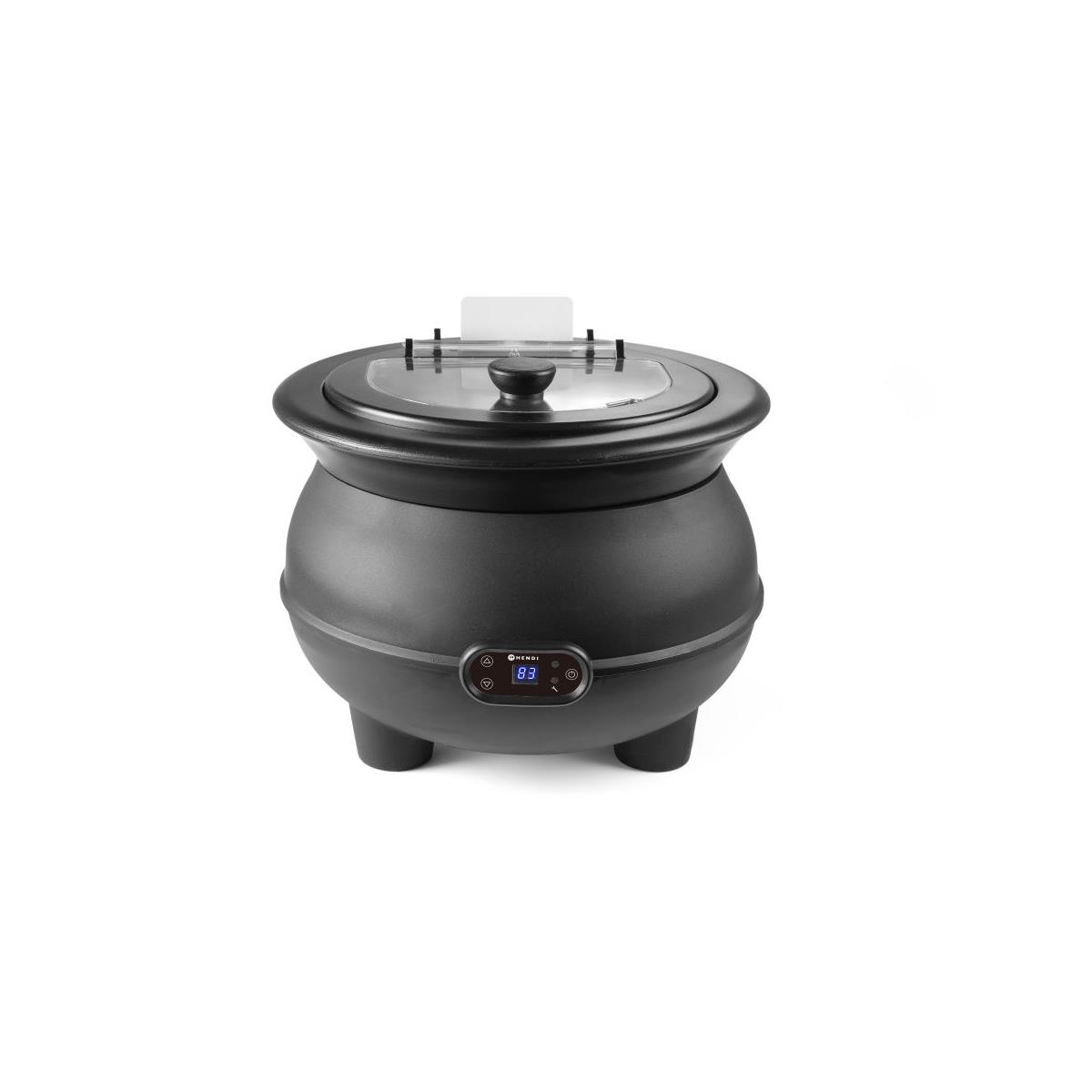 HENDI Suppenkessel 8 Liter elektrisch mit Klappdeckel digital 65°C bis 95°C ø 37 x 30 cm, Gastro Catering Edelstahl Suppentopf schwarz