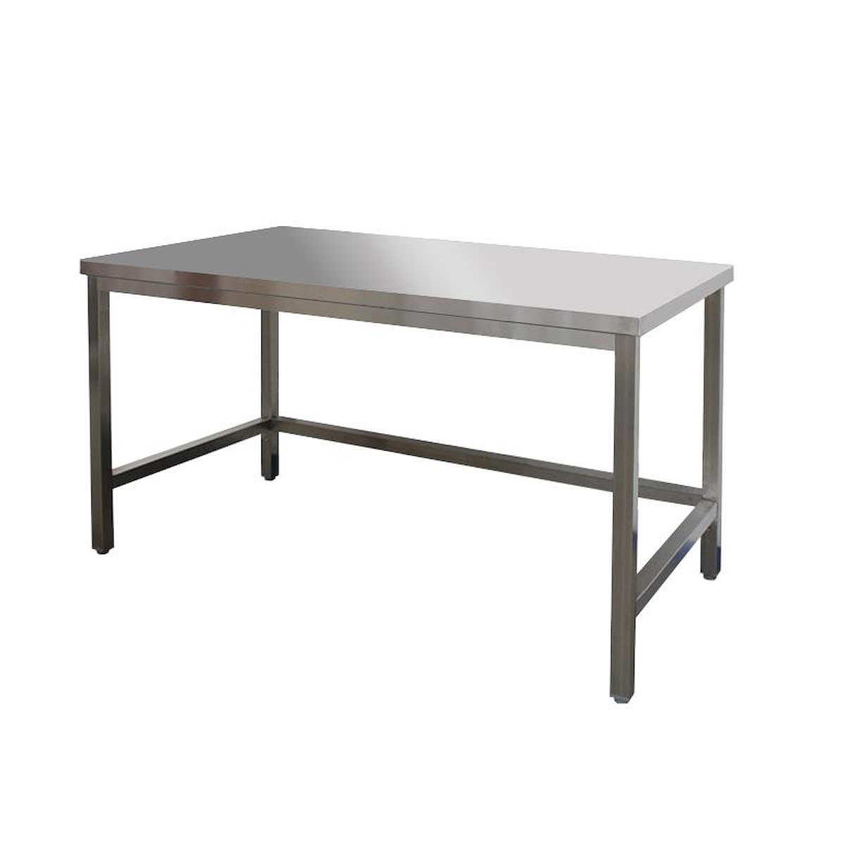 Edelstahl Arbeitstisch 230 x 60 cm Spanplatte unterfüttert mit u. ohne Aufkantung Gastro Edelstahlmöbel höhenverstellbar