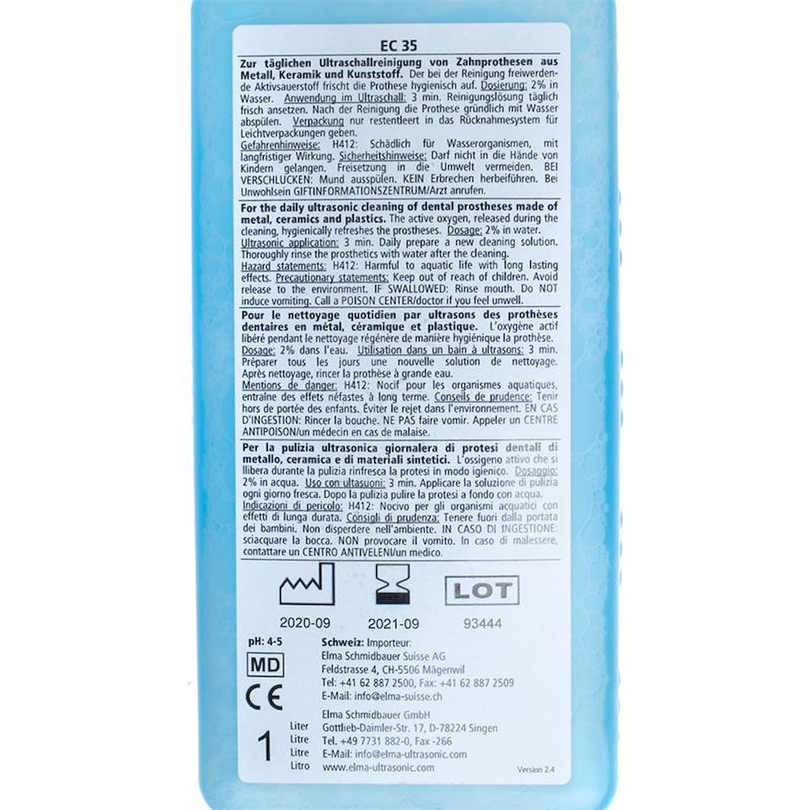 elma clean 35 (EC 35) Etikett Rückseite