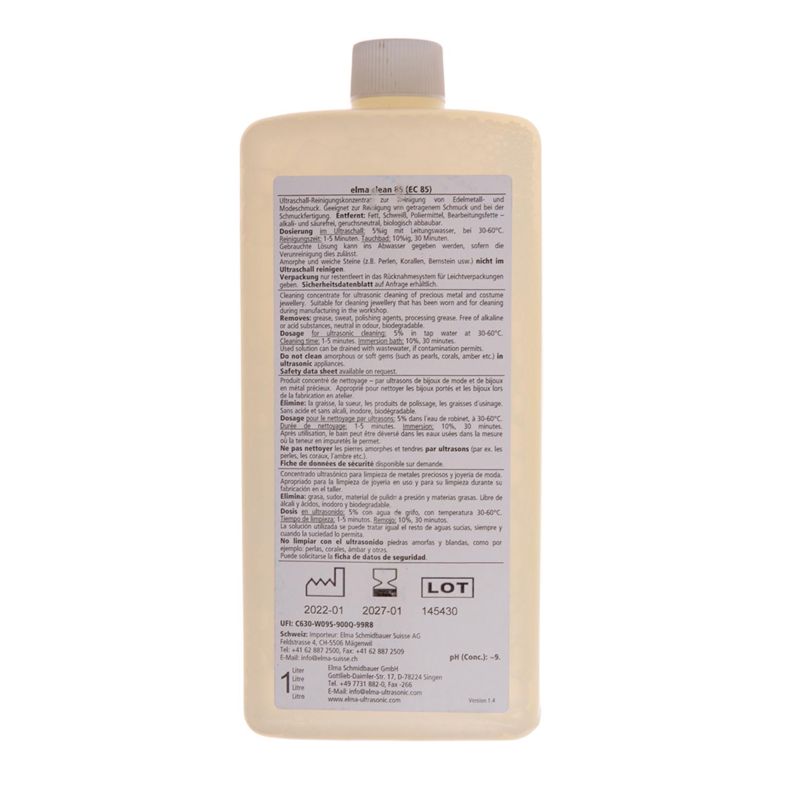 elma clean 85 Etikett Rückseite