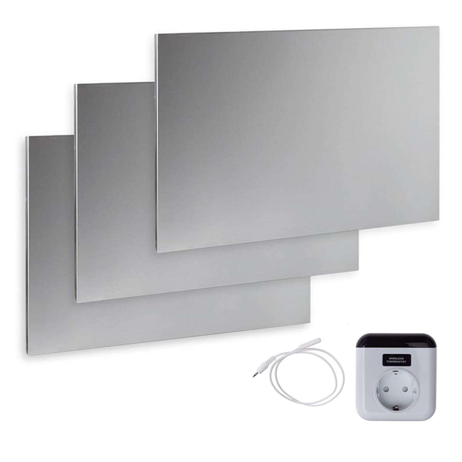 Set 3 Edelstahl Infrarotheizungen mit Thermostat