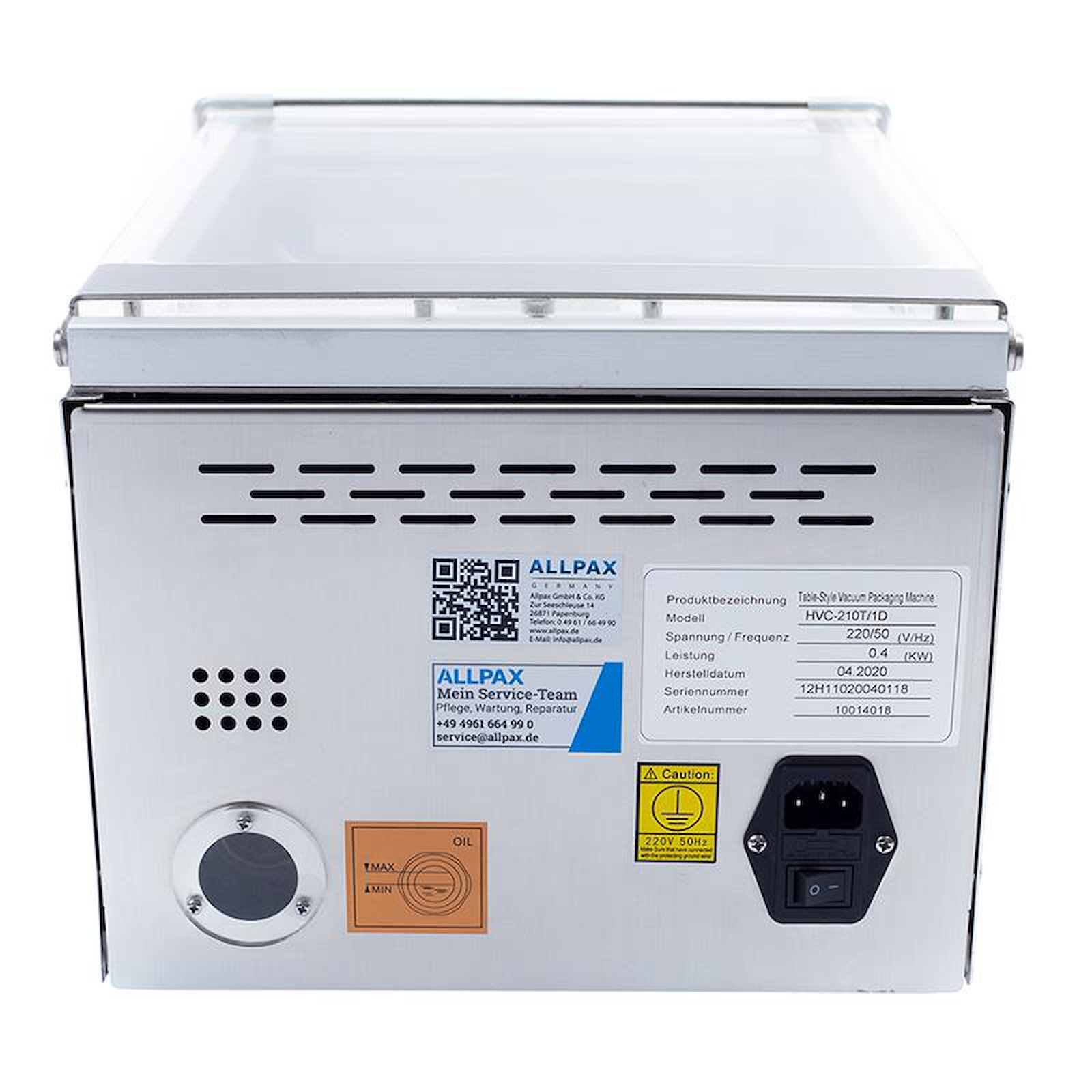 Kammervakuumierer KV 210 Rückseite