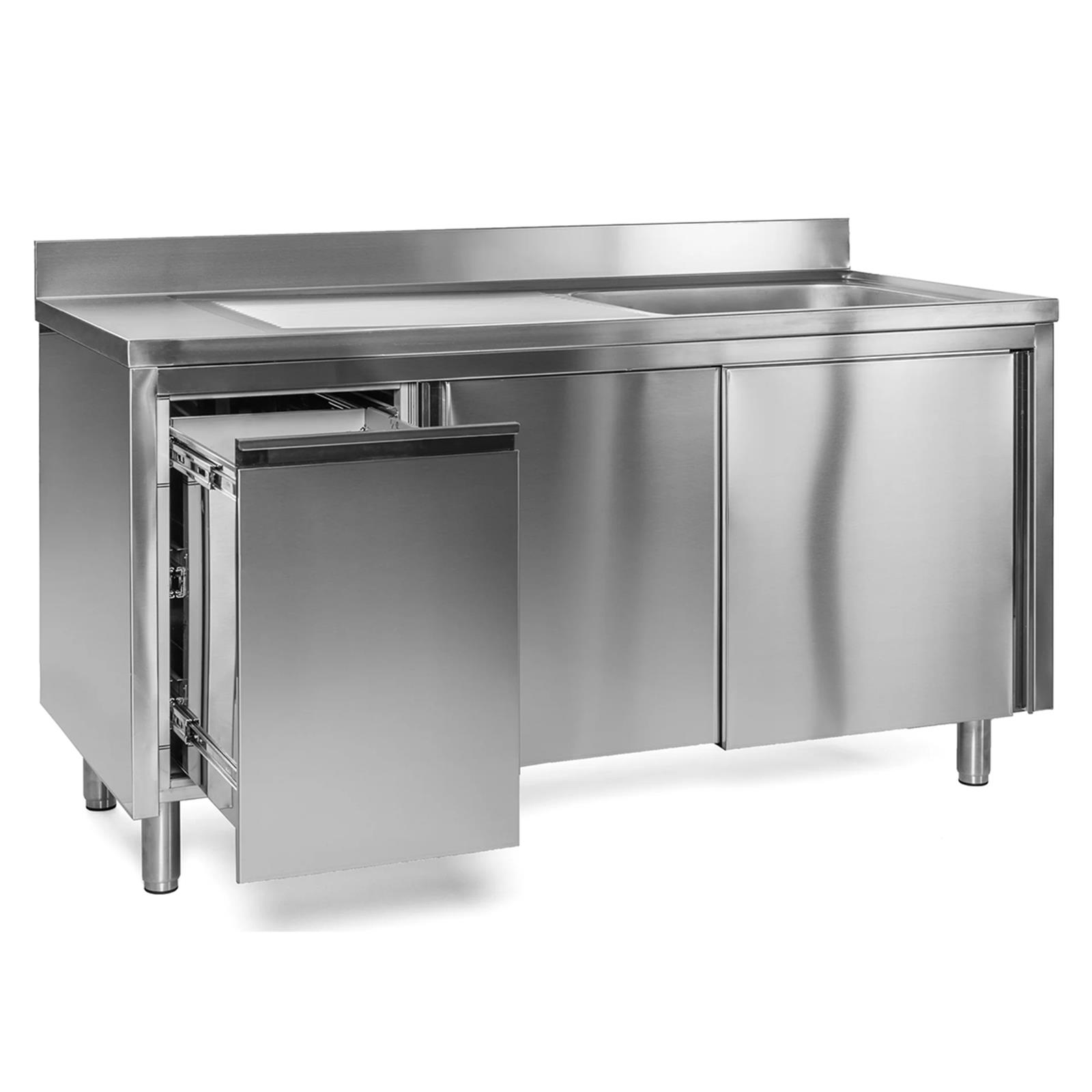 Spülschrank Edelstahl 100 x 60 x 85 cm mit Abfallbehälter, 1 Becken