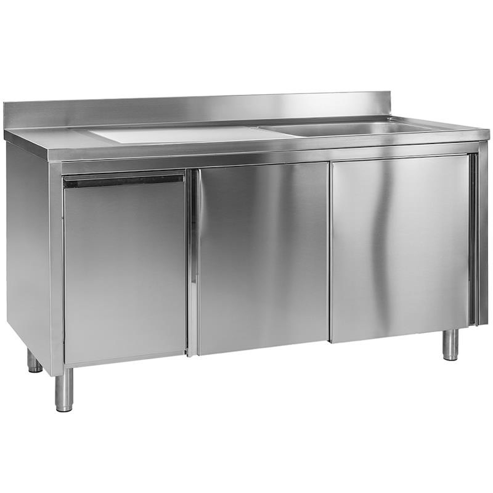 Spülschrank Edelstahl 160 x 60 x 85 cm mit Abfallbehälter, 1 Becken