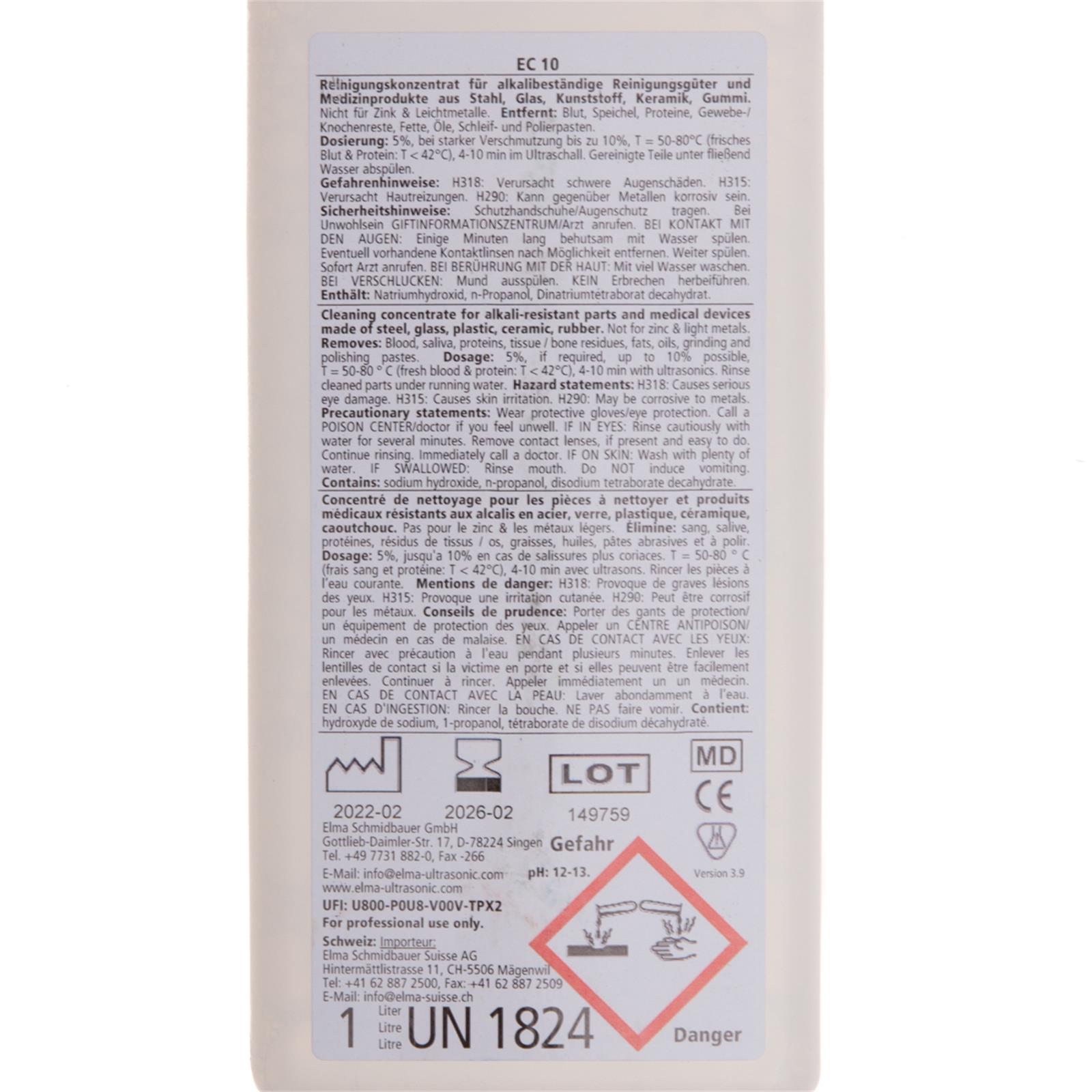 elma clean 10 Etikett Rückseite