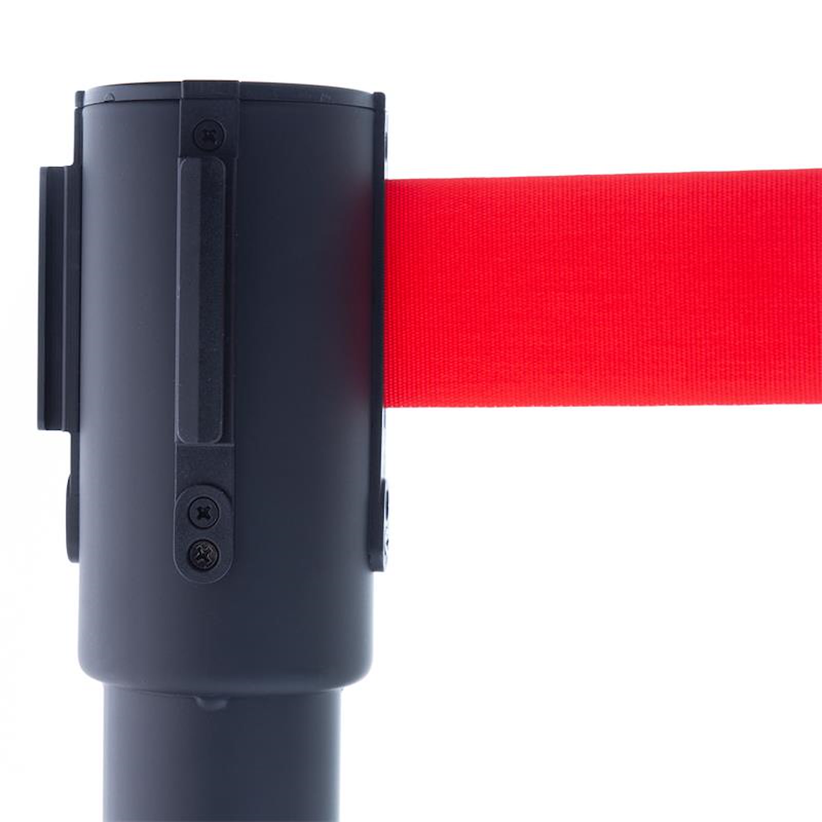Eleganter Abgrenzungsständer, schwarz lackiert, Zugband rot