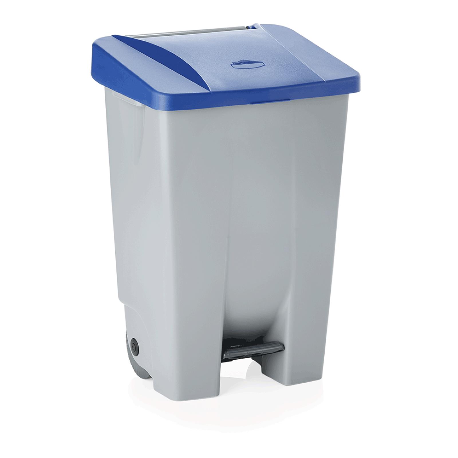 Abfallbehälter grau mit blauem Deckel