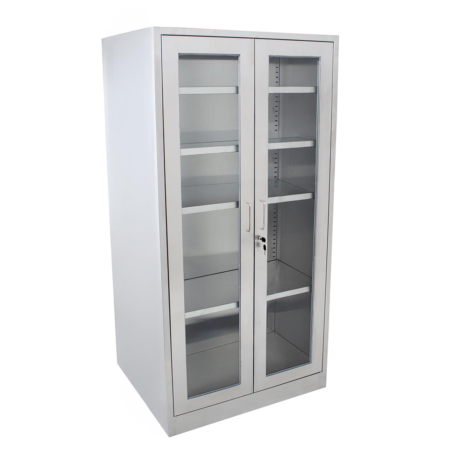 Edelstahl Hochschrank mit Glastüren, 90 x 180 cm