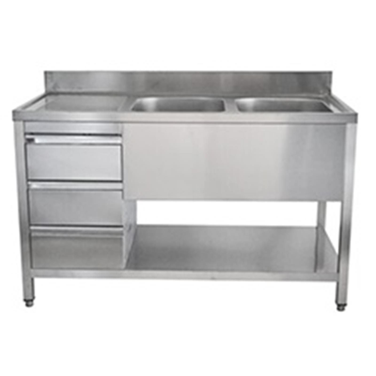 Spültisch, 2 Becken, 3 Schubladen