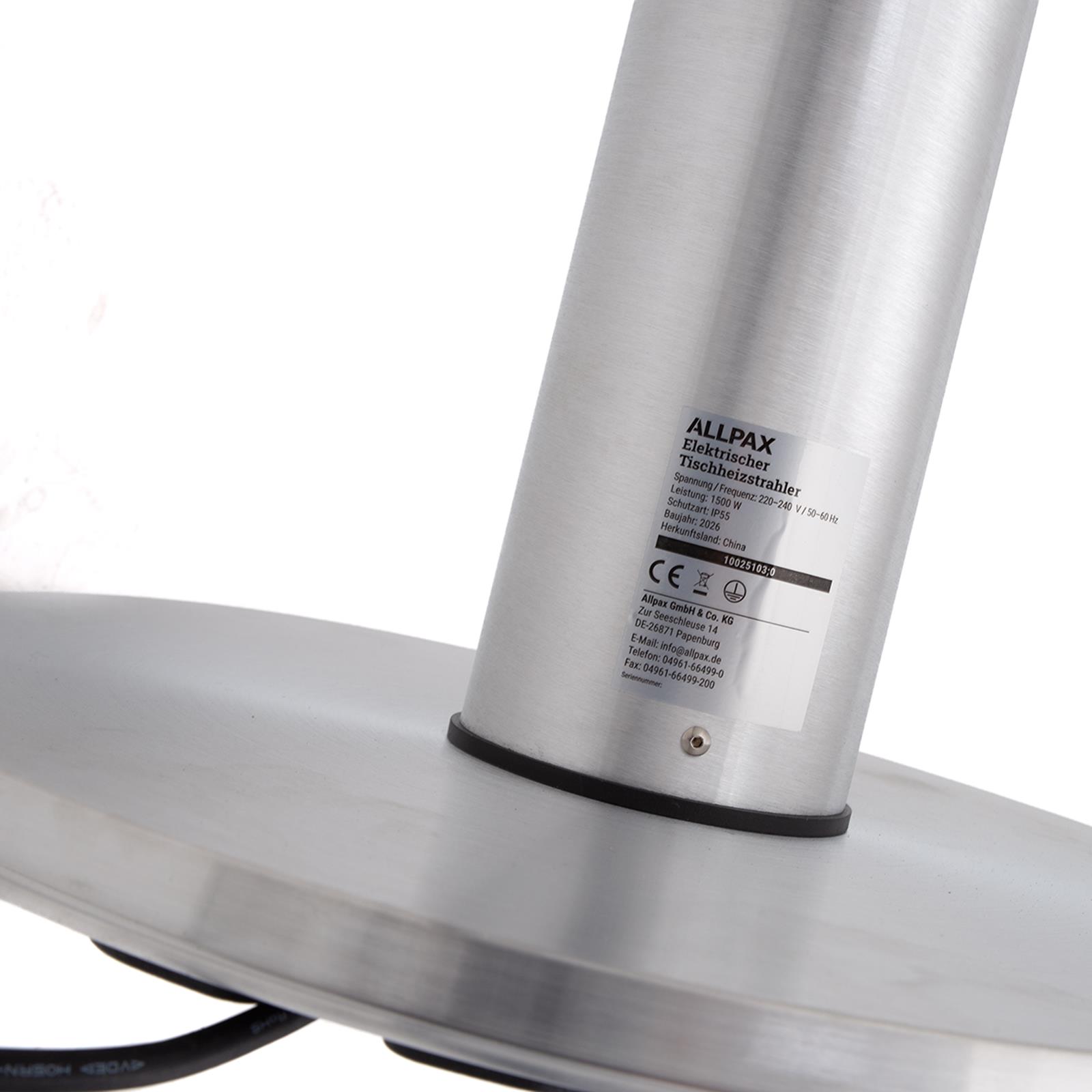 Elektrischer Tischheizstrahler Ø 600 mm – 1500 W Edelstahl