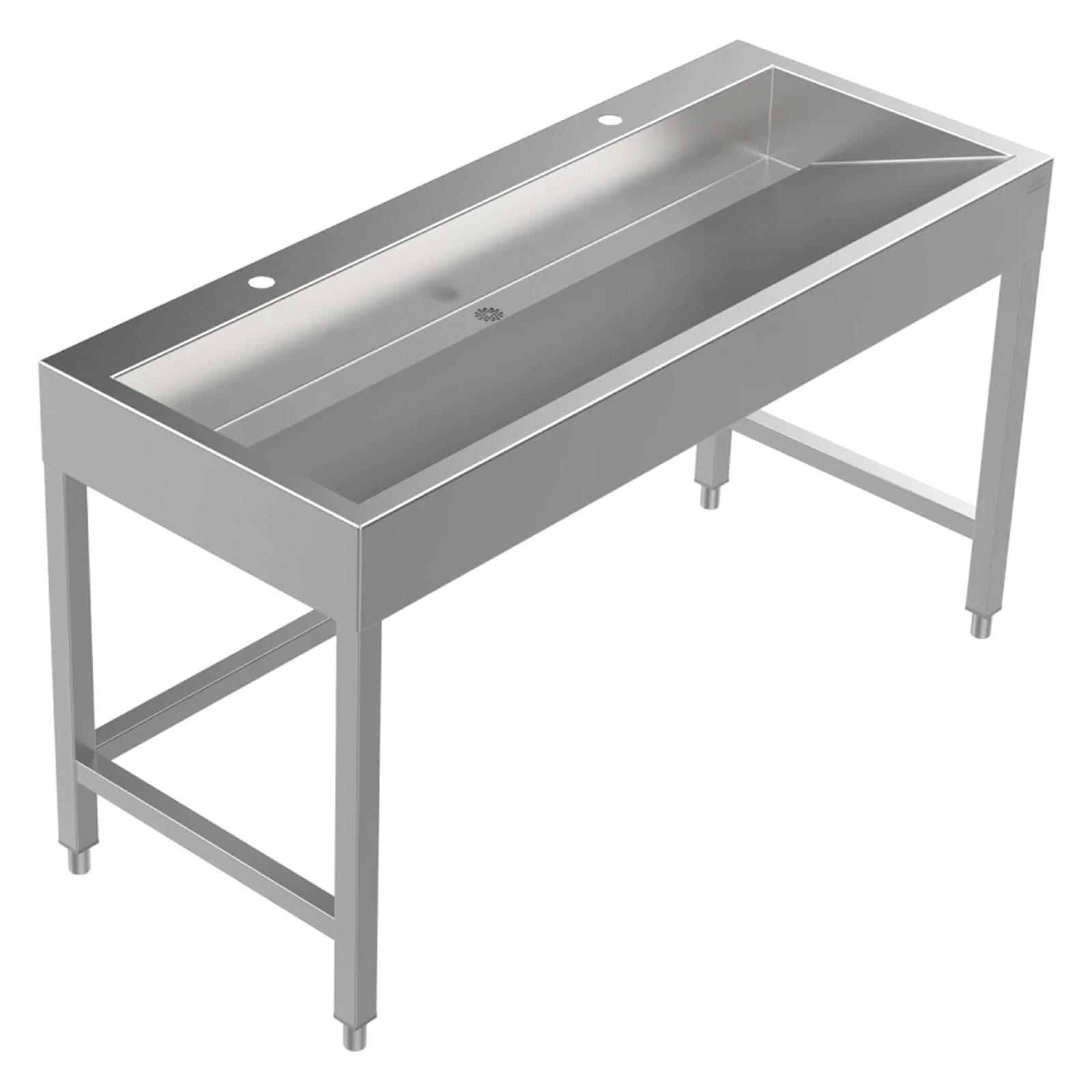 Bodenstehende Waschrinne Edelstahl 1400 mm – 2 Waschplätze