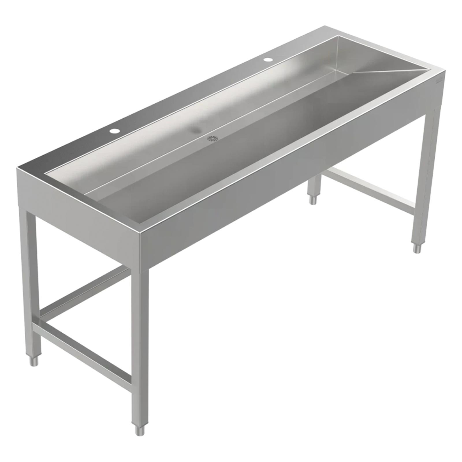 Bodenstehende Waschrinne Edelstahl 1600 mm – 2 Waschplätze