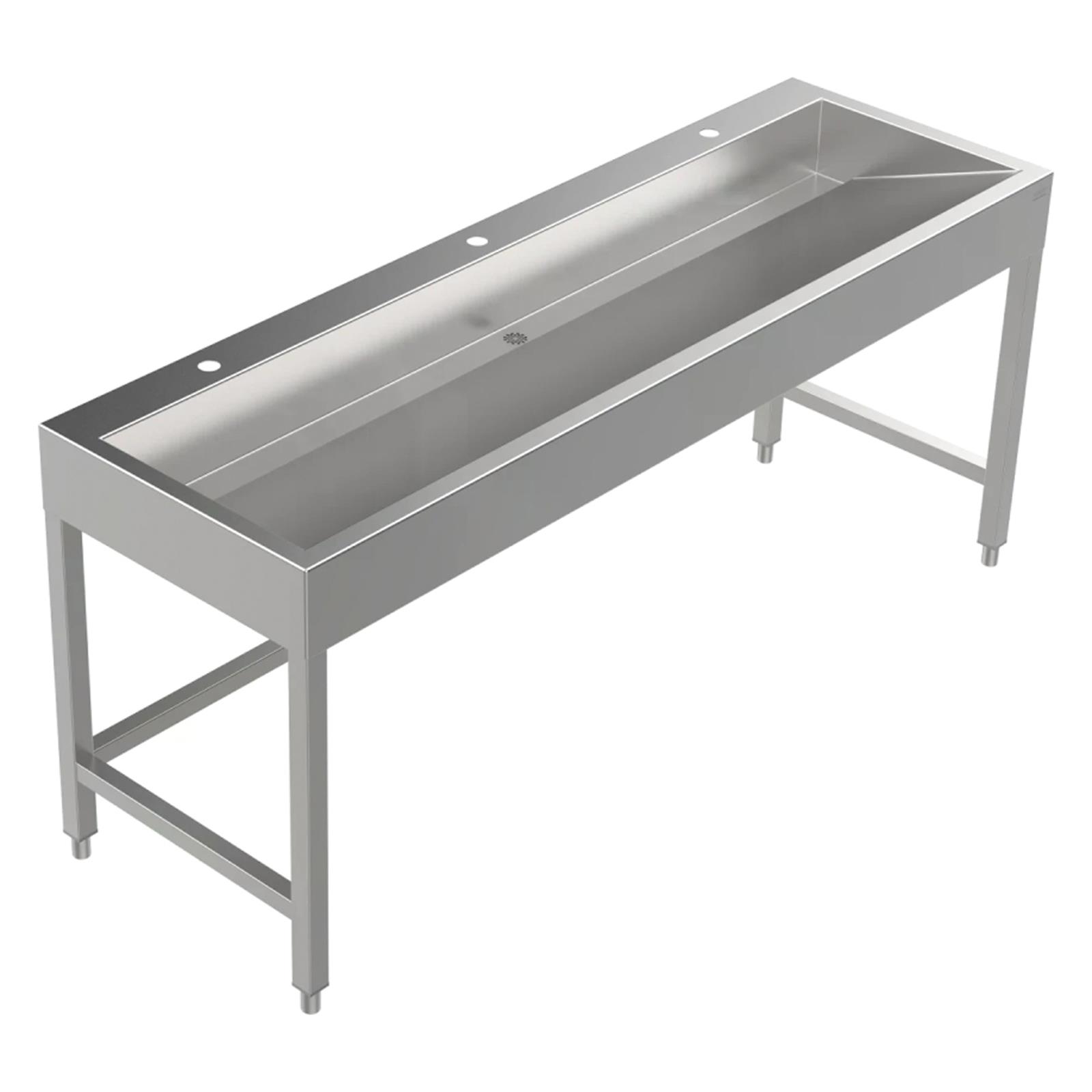 Bodenstehende Waschrinne Edelstahl 1800 mm – 3 Waschplätze