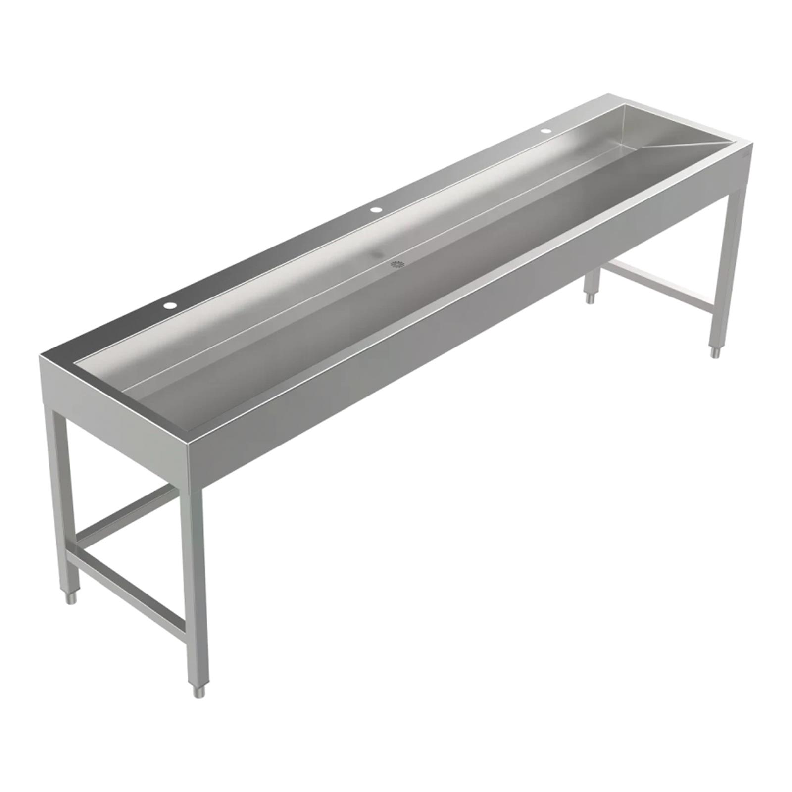 Bodenstehende Waschrinne Edelstahl 2400 mm – 3 Waschplätze