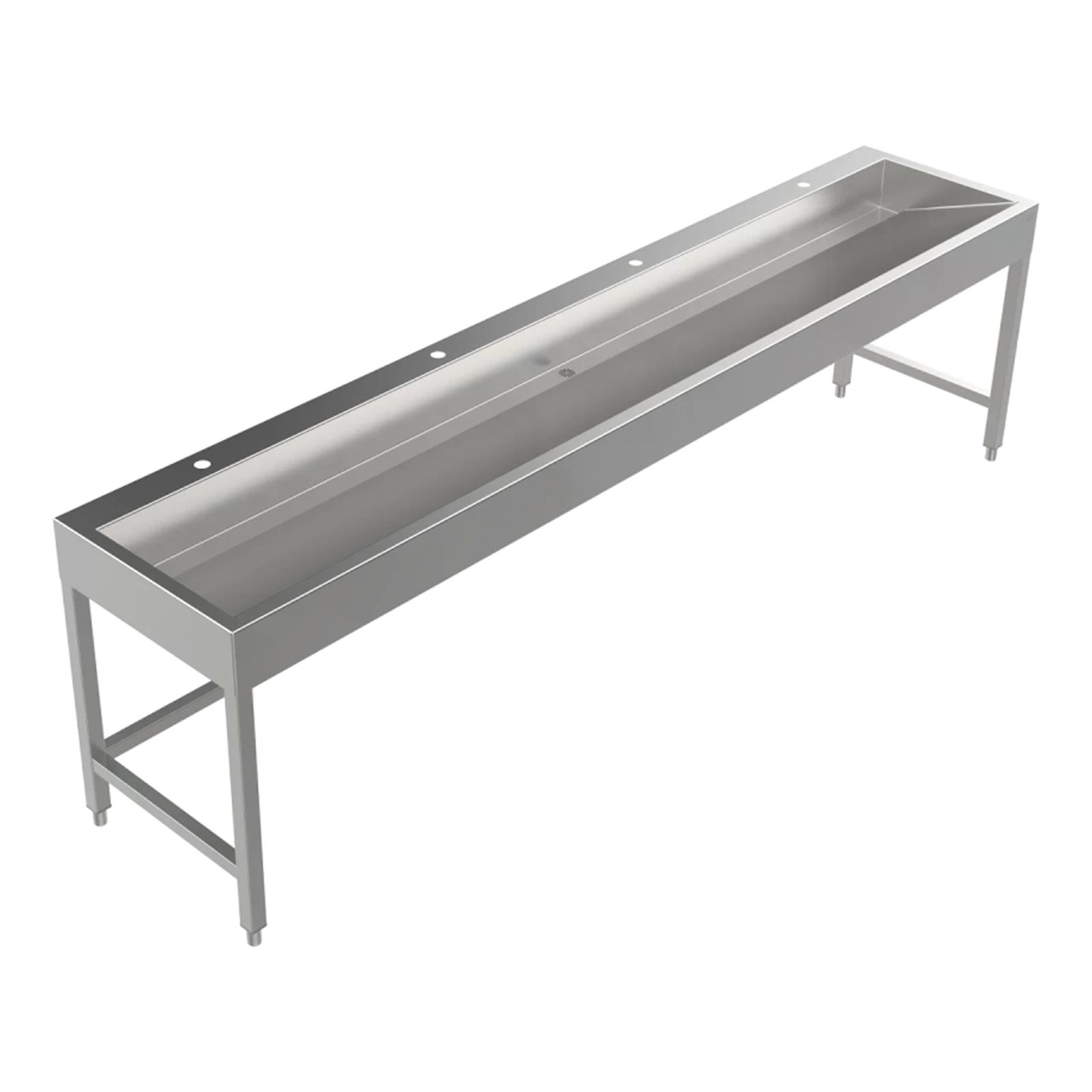 Bodenstehende Waschrinne Edelstahl 2800 mm – 4 Waschplätze
