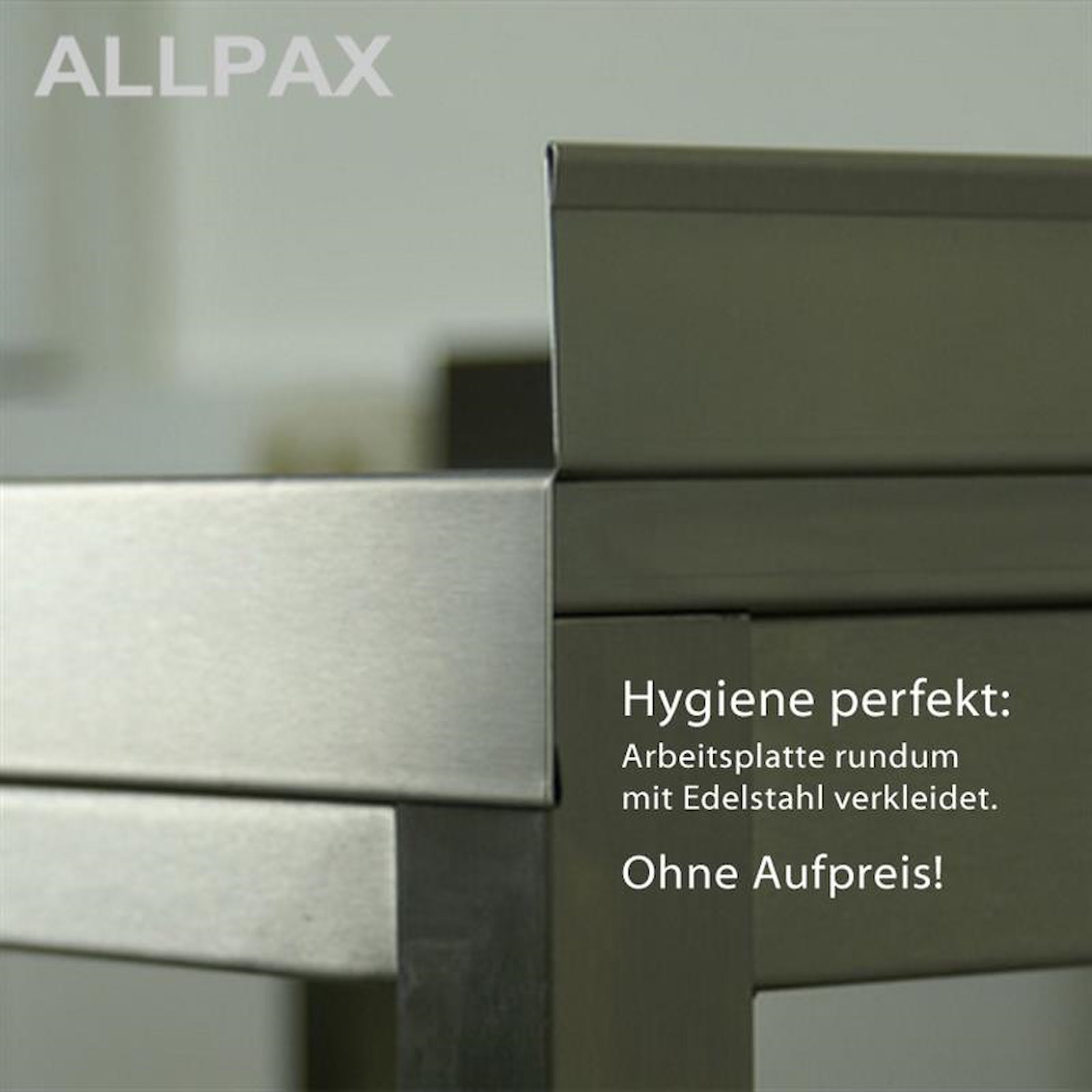 Edelstahl Arbeitsschrank 260 x 70 cm, Spanplatte unterfüttert