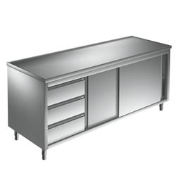 Edelstahlschrank mit Schiebetüren 200 x 60 cm, 3 Schubladen