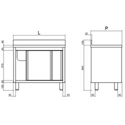 RVS Spoelkast 200 x 60 x 85 cm, 2 Wasbakken